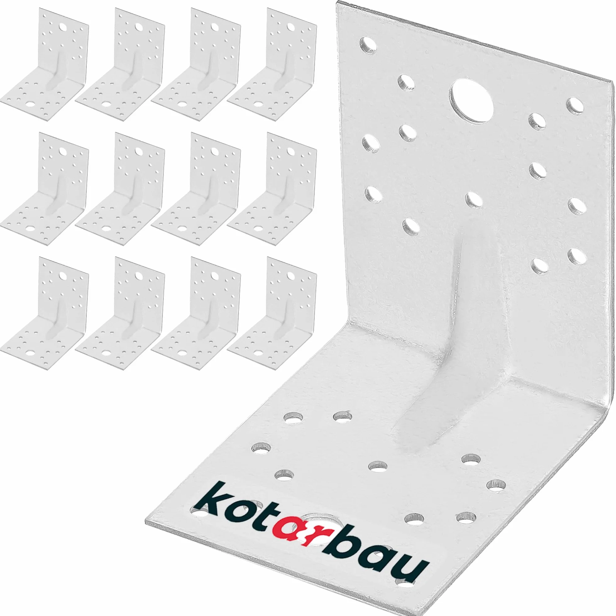 KOTARBAU® 12 szt. Kątownik Ciesielski - Łącznik Budowlany - 100 x 100 x 80 mm - Stal ocynkowana - z Przetłoczeniem - Nierdzewny
