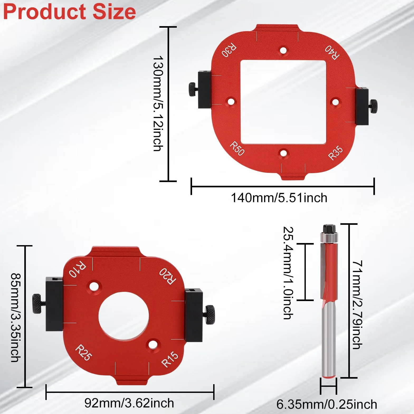 Aluminium R10 R50 Szablon Promienia Okrągłego Bit Router