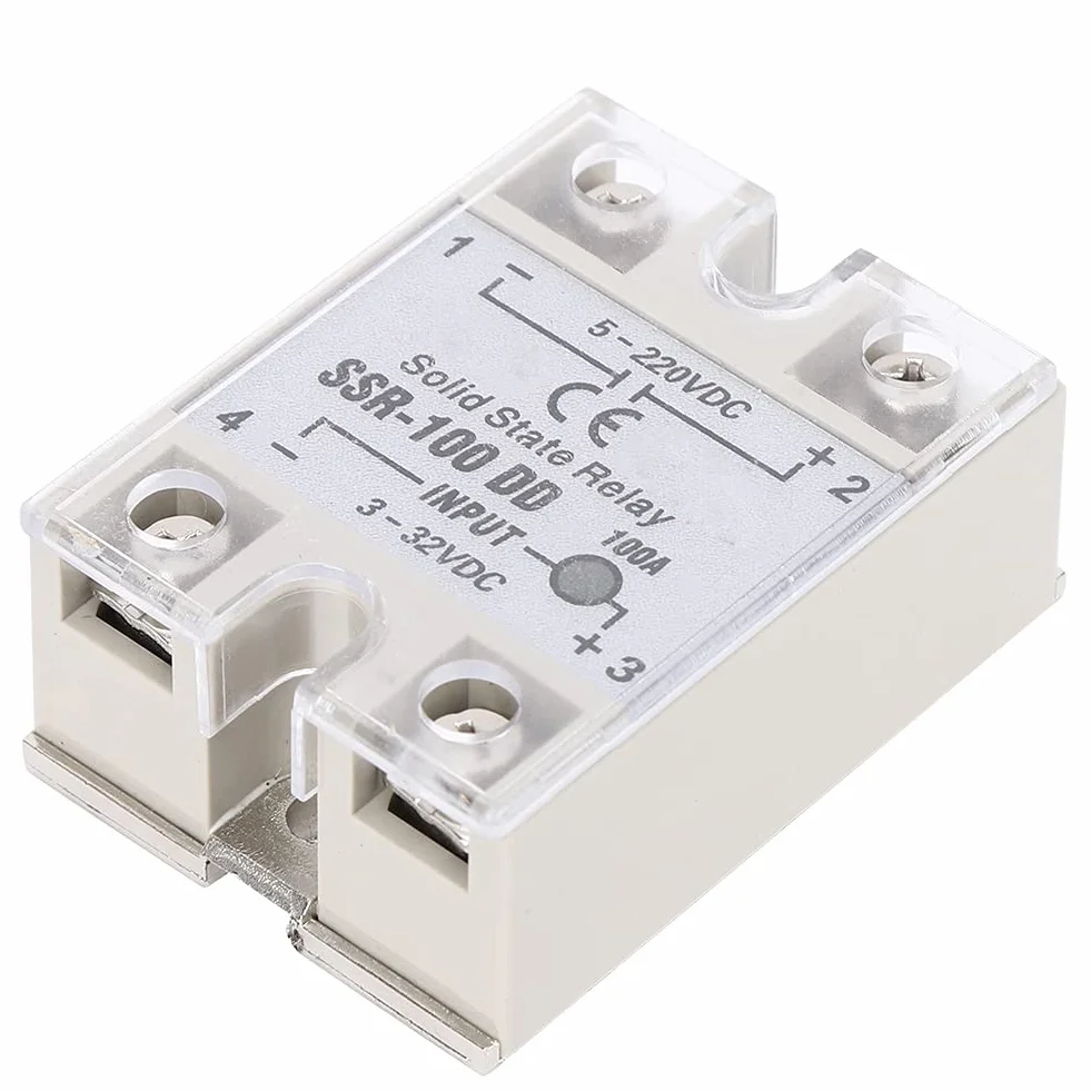 Fafeicy DC-DC SSR, Przełącznik Bezdotykowy, Przekaźnik Półprzewodnikowy 100A 5-220VDC z aluminiową płytą bazową Radiatora zapewniającą Szybkie Odprowadzanie Ciepła, montaż śrubowy