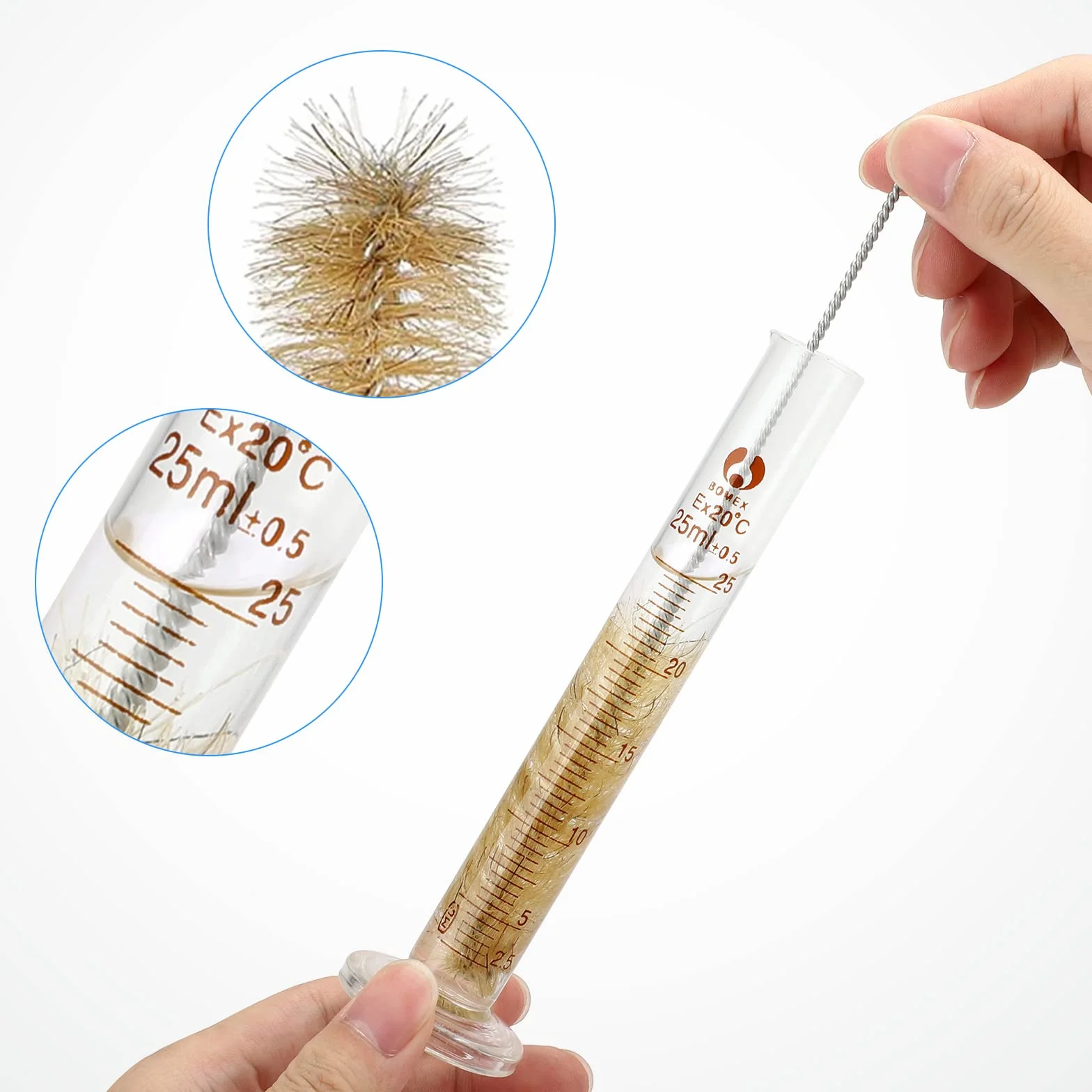 Szklana pipeta do pomiaru szkła, zestaw 6 sztuk, 5 ml, 10 ml, szklany cylinder pomiarowy 25 ml, pipeta z pędzlem i mieszadłem, do laboratorium, medycyny, szkoły, probówki