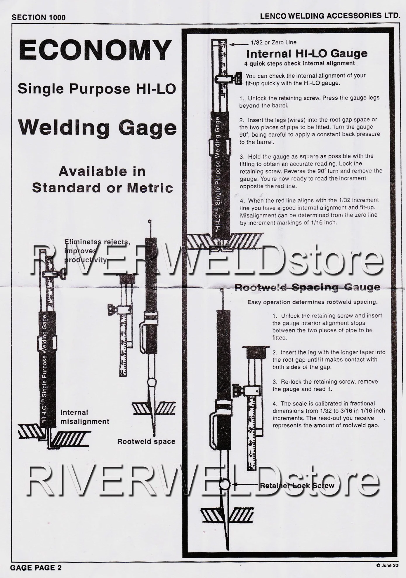 RIVERWELD Hi-lo Spawanie Gage Wewnętrzne pojedynczy cel szczeliny korzeniowe Kontrole spawania korzenia przestrzeń i wewnętrzna niewspółosiowość Spawa