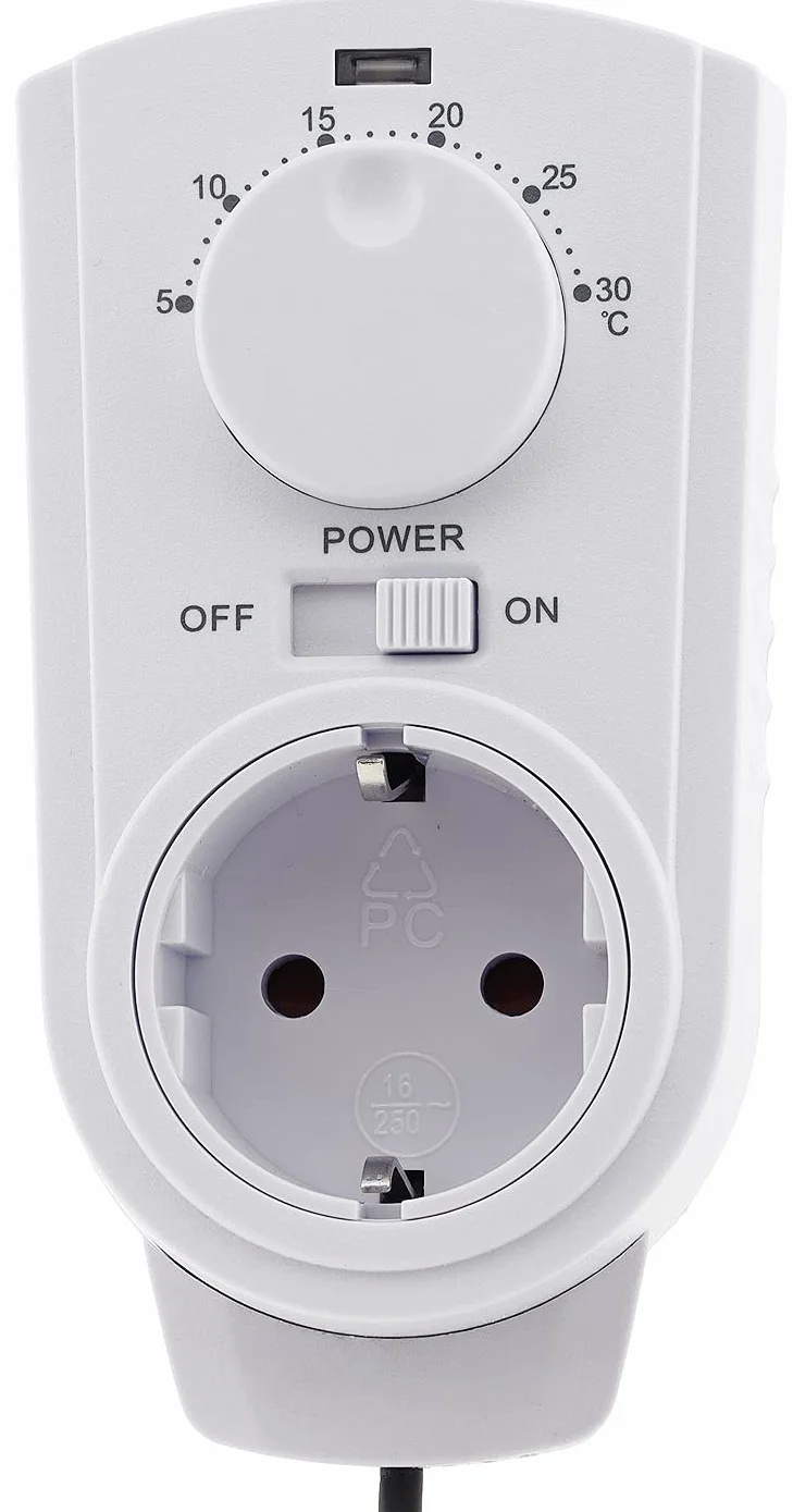 ChiliTec ST50 termostat gniazdkowy, zewnętrzny czujnik temperatury, kabel 230 V, wtyczka pośrednia, proste sterowanie do ogrzewania elektrycznego, grzejnik na podczerwień