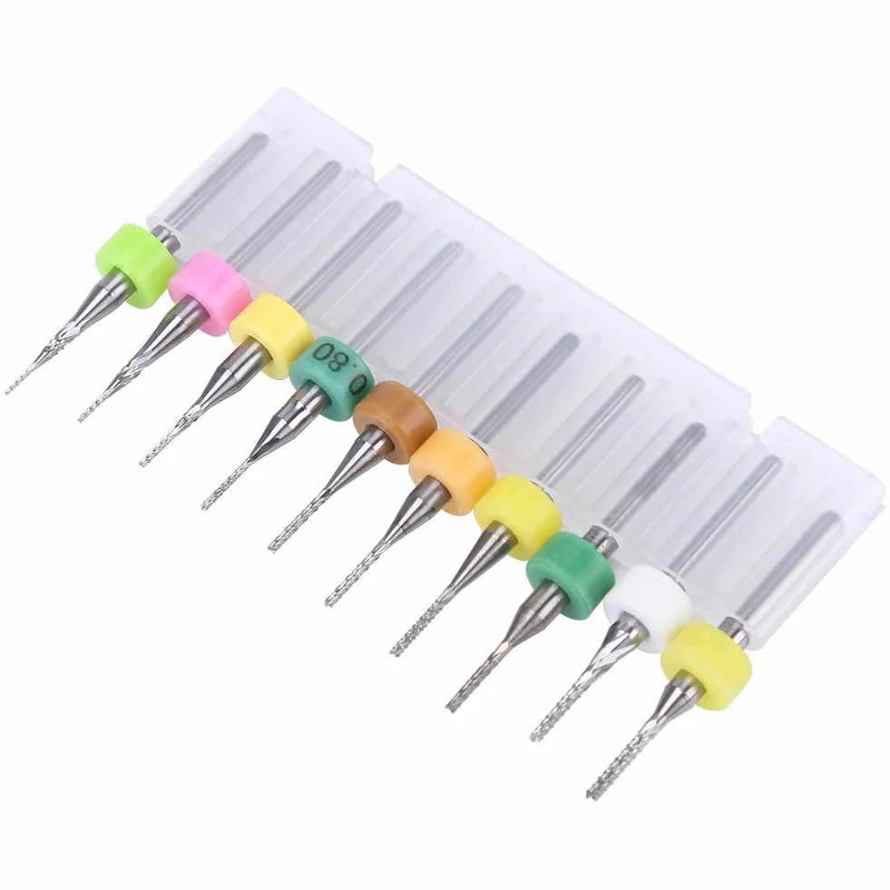 Frezy do grawerowania z węglików spiekanych stalowe 1/8 cala 10 sztuk 0,5-1,4 mm do PCB CNC