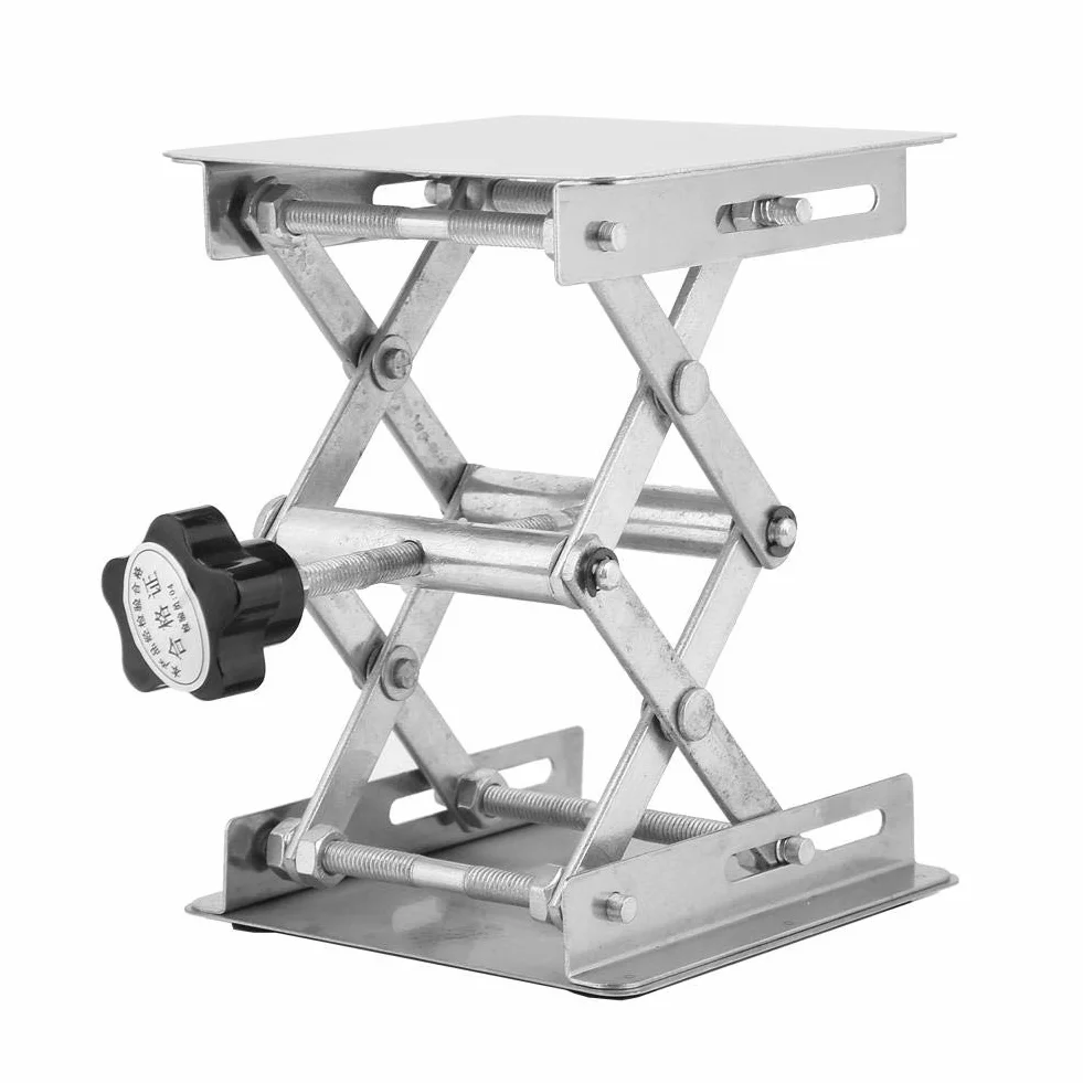 Stojak na nożyczki laboratoryjne, 9,9 x 9,9 cm ze stali nierdzewnej, platforma podnośnika laboratoryjnego, wysoki regulowany rozszerzalny zakres wysokości podnoszenia od 45 mm do 158 mm