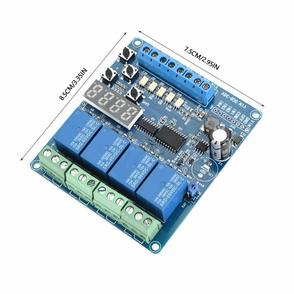 Multifunktions-Zeitrelais-Modul, 8-36V 4-Kanal-Multifunktions-Zeitrelais-Interface-Board-Modul Optokoppler LED