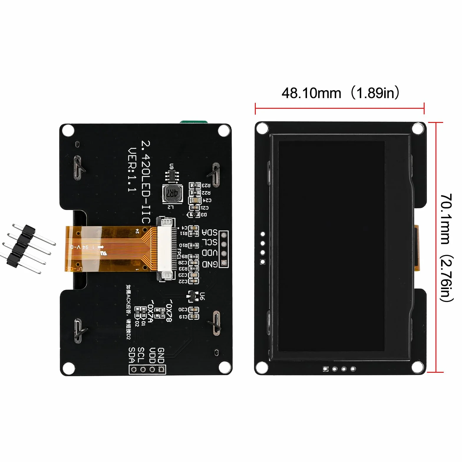 Podazz 2,42-calowy moduł wyświetlacza SSD1309 128x64 OLED 4-poligowy IIC