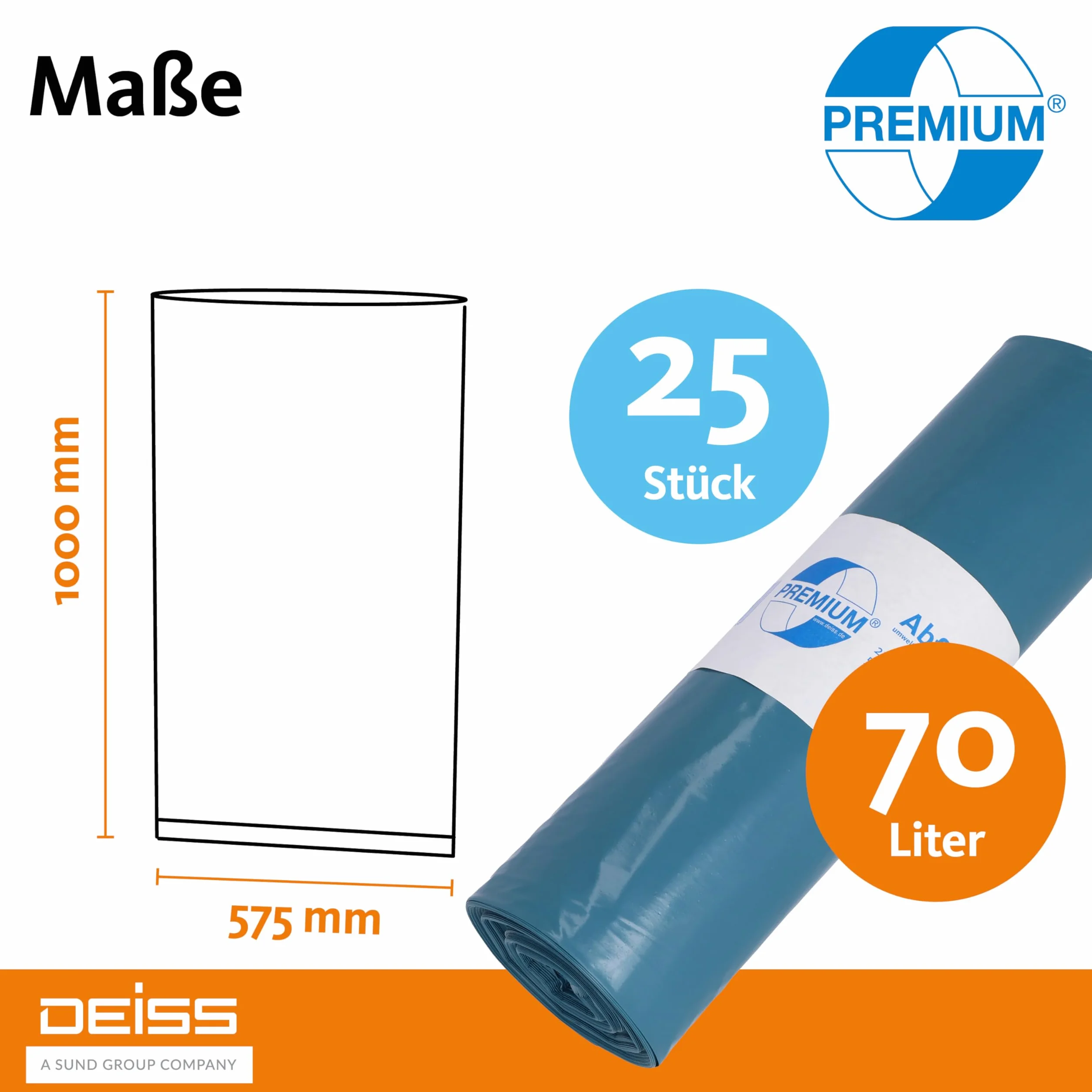 Deiss Premium 10708 worki na śmieci, 2 1/4 x 1000 mm typ 60 niebieski (opakowanie 25)