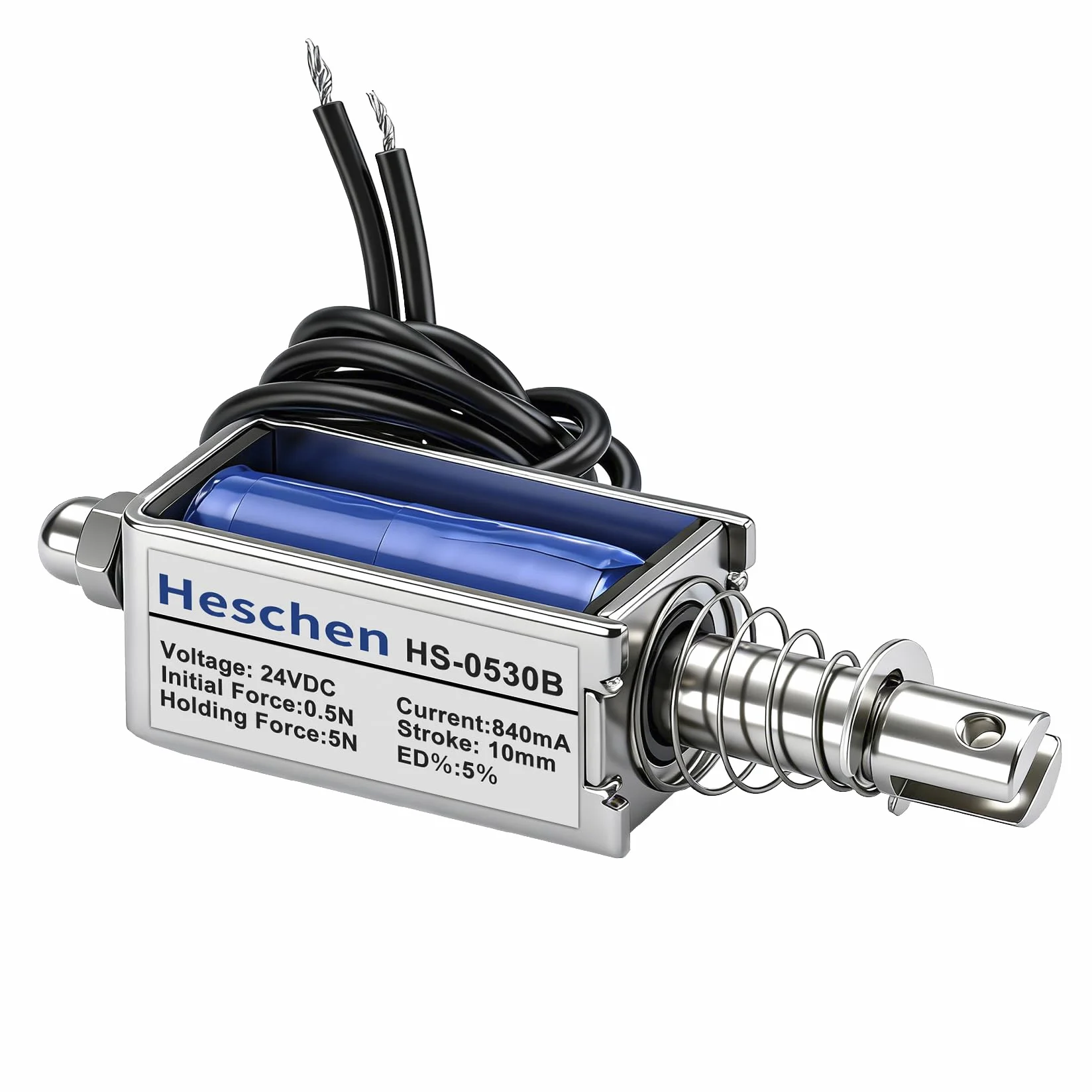 Heschen Magnes elektromagnetyczny, HS-0530B, DC24V, 5N, skok 10 mm, typ Push Pull, otwarta rama