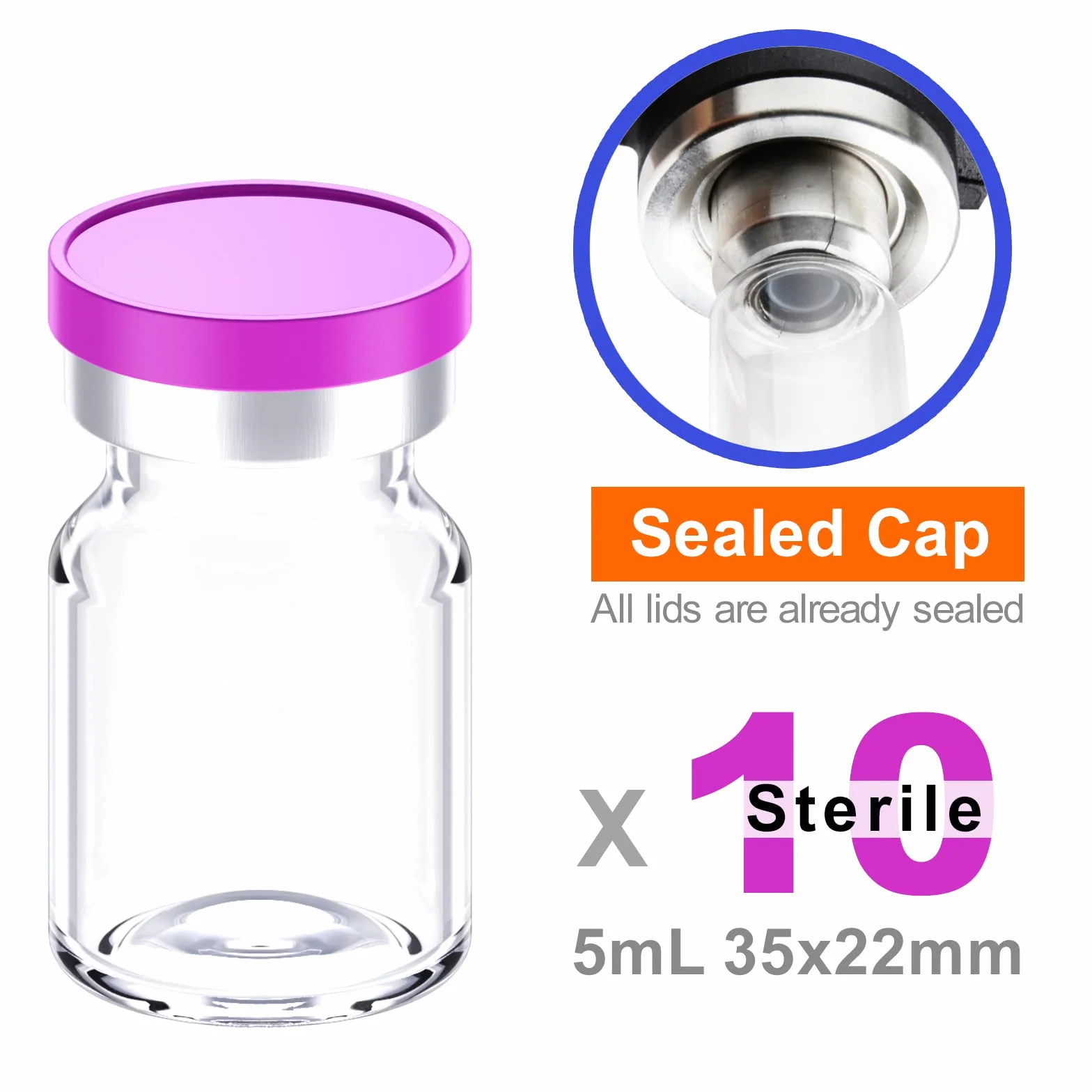 Sterylne puste fiolki 5 ml z portem wtryskowym i aluminiową nasadką 10 szt.