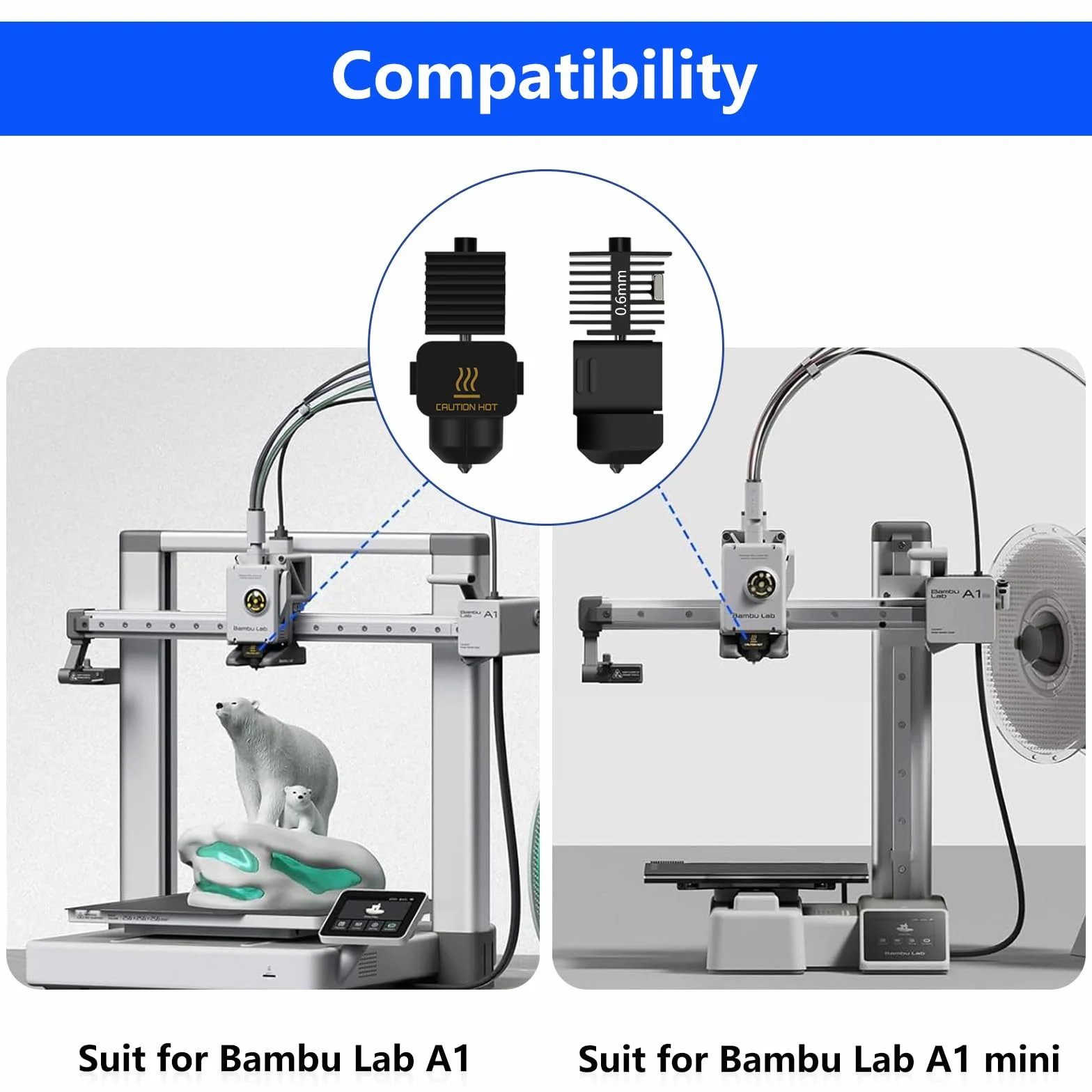 Bambu Lab Hotend Kit A1/A1 Mini 0,4 mm 0,6 mm z Hartowanej Stali Zestaw