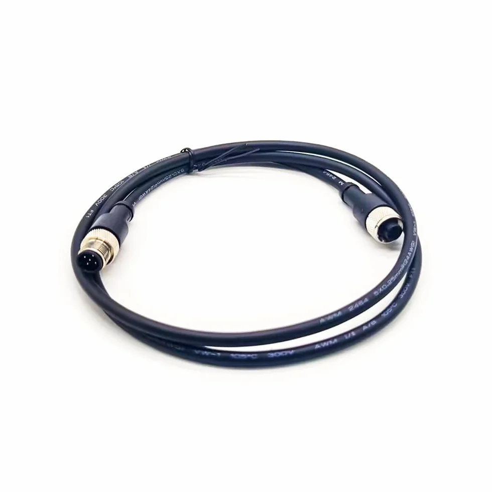 M12 5-biegunowy kabel wtykowy z podwójnym końcem, 12 mm wtyczka A-Code Aviation, okrągły łącznik wtykowy, IP67, wodoszczelna przemysłowa wtyczka okrągła, wtyczka do gniazda, prosta (1 m)