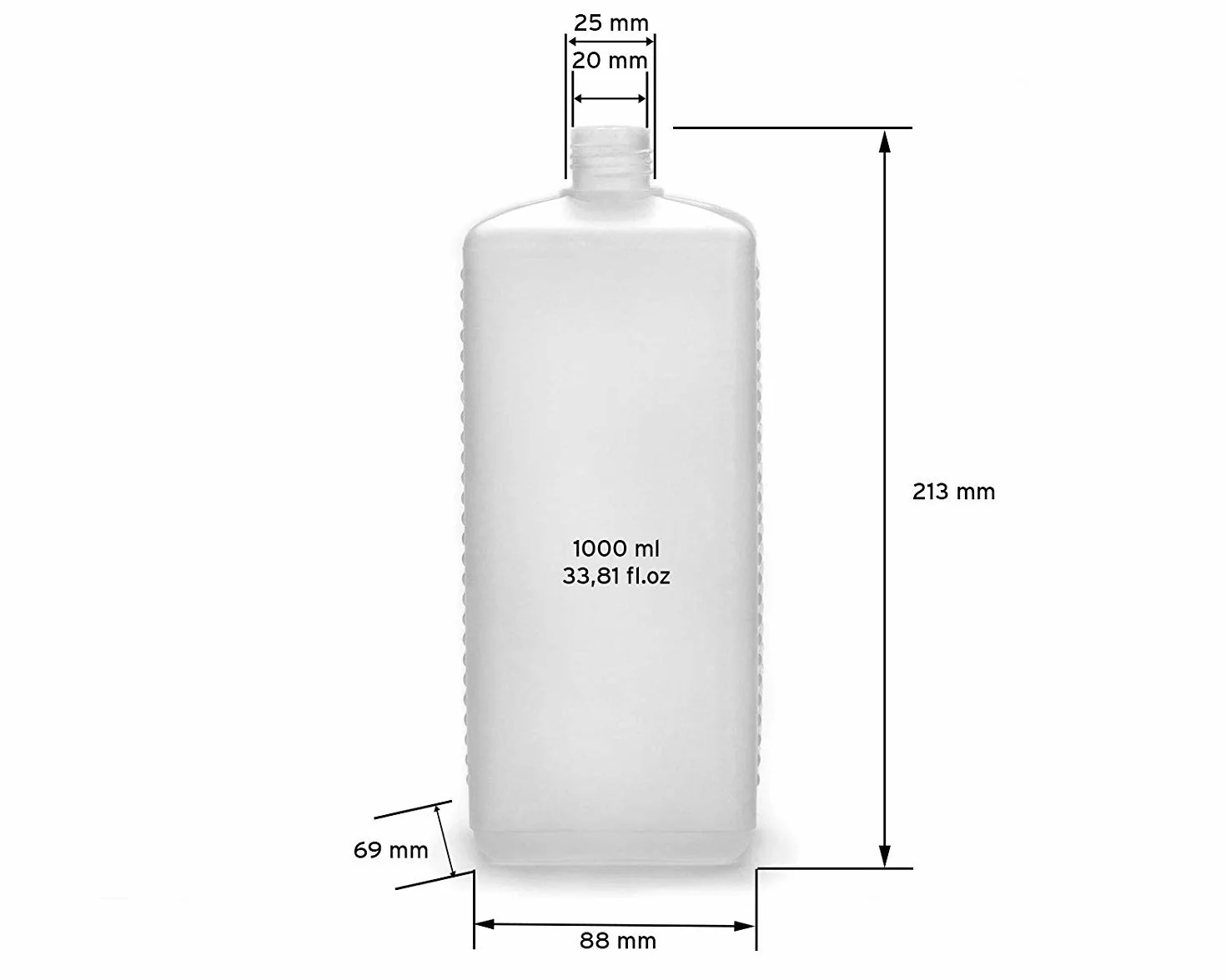 Octopus 5 x 1000 ml butelka HDPE czarne zakrętki puste kwadratowe etykietowane