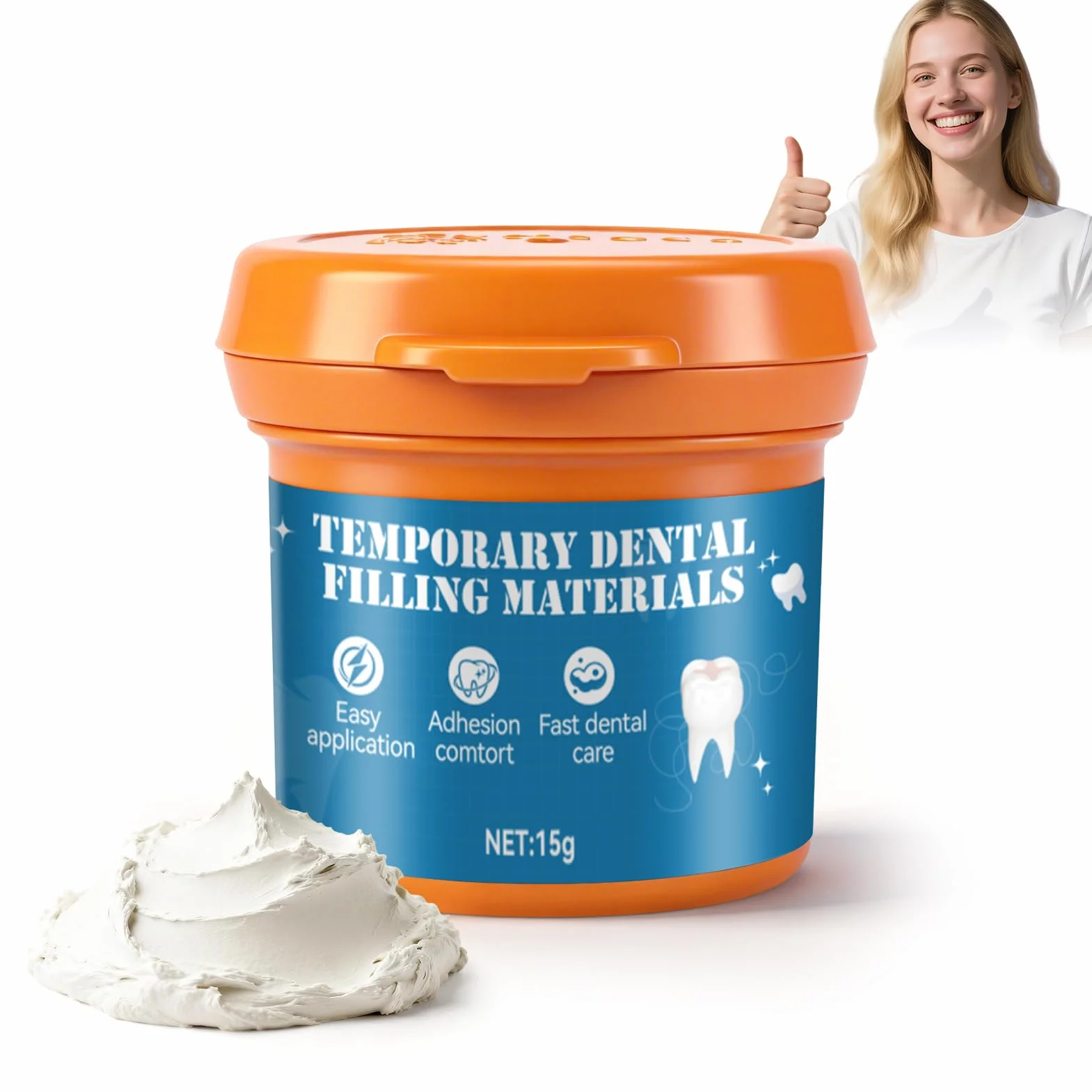 Wypełnienie zębów, tymczasowe wypełnienie zębów, cement dentystyczny, samowystarczalny, zestaw do naprawy zębów, tymczasowy materiał do wypełniania zębów w przypadku próchnicy zębów, 15 g