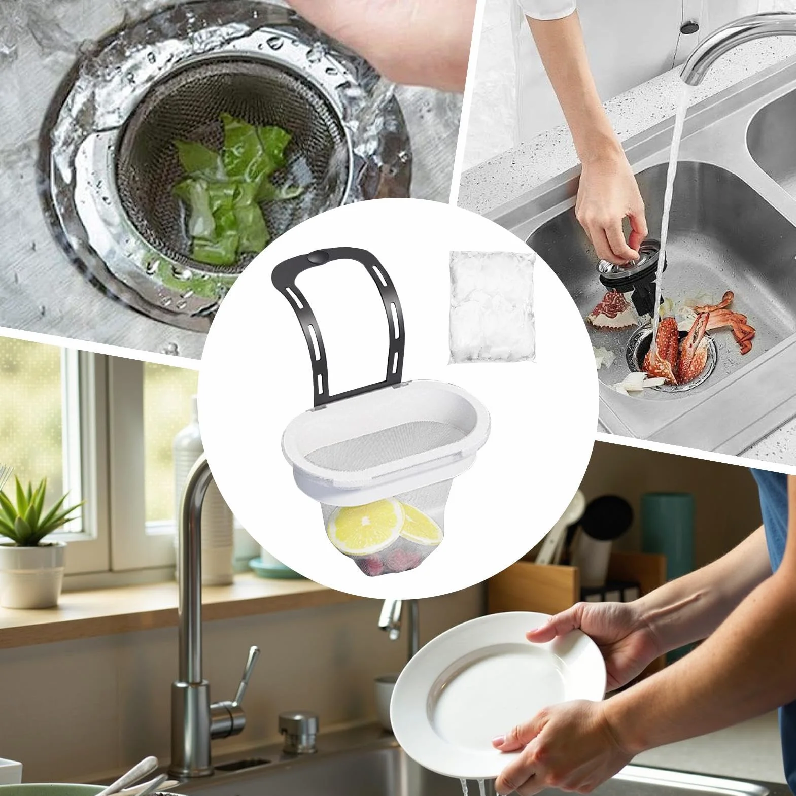 Osadnik Koszowy Do Zlewu - Siatka do ?apania Odpadów w Zlewie Kuchennym,Zapobiega Zapychaniu z 50 Siatkowymi Woreczkami dla Domu Restauracji Apartamentu Piekarni