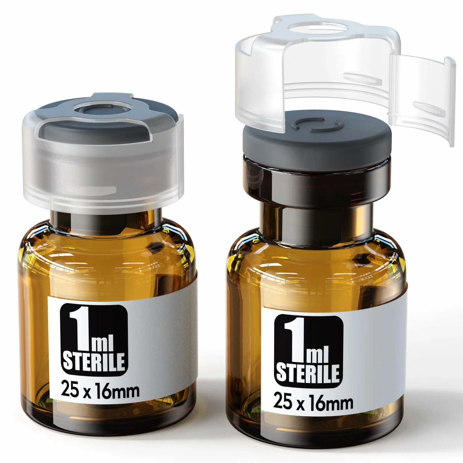 Sterylne szklane fiolki 10,1 ml bursztynu z pokrywką blokującą i portem do wstrzykiwań z gumy butylowej