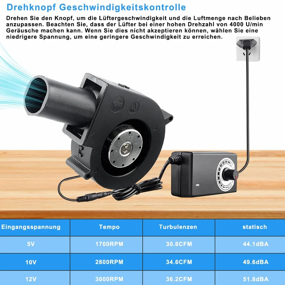 Wentylator promieniowy 230 V AC 97 mm z regulatorem prędkości czarny