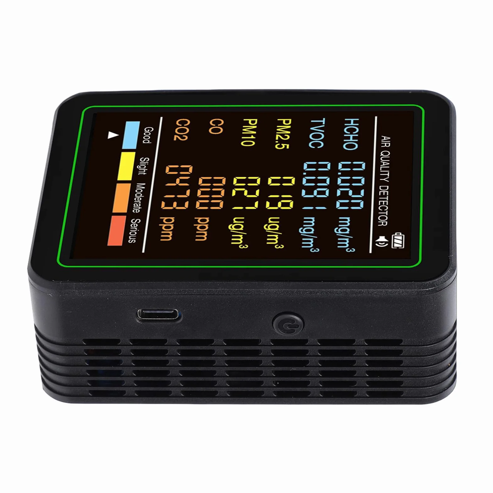Elprico Monitor Jakości Powietrza 6 w 1, Wewnętrzny Detektor CO2 i Miernik PM2,5 PM10 z Elektrochemicznym Czujnikiem Podczerwieni, Przenośny Tester CO2 HCHO TVOC do Domu