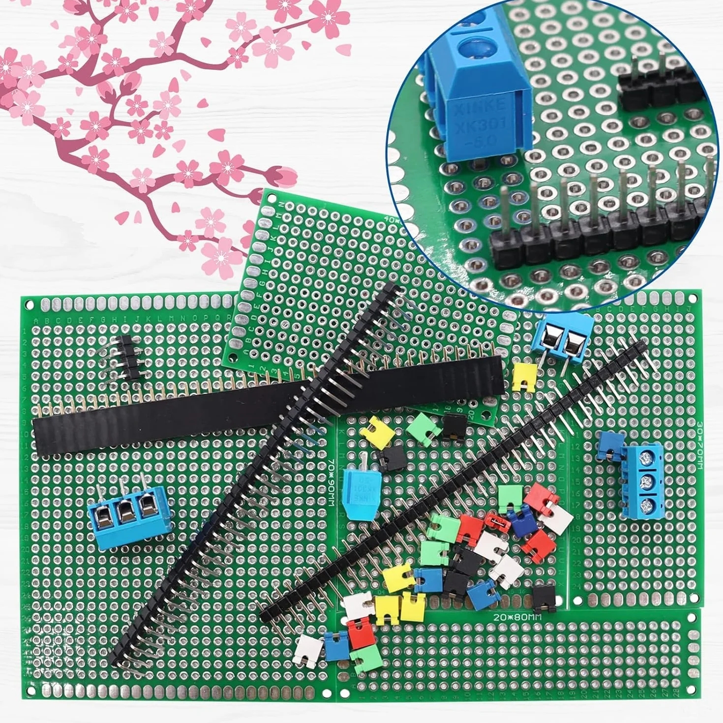 RUNCCI-YUN 82 szt. Zestaw kart PCB, 19 sztuk dwustronna płytka PCB, płytka drukowana prototypowa płytka drukowana, perforowane płytki do lutowania i majsterkowania