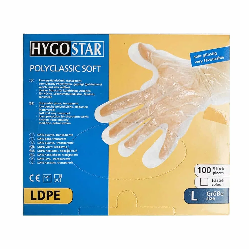 Hygostar LDPE rękawice POLYCLASSIC SOFT przezroczyste młotkowane rozmiar L