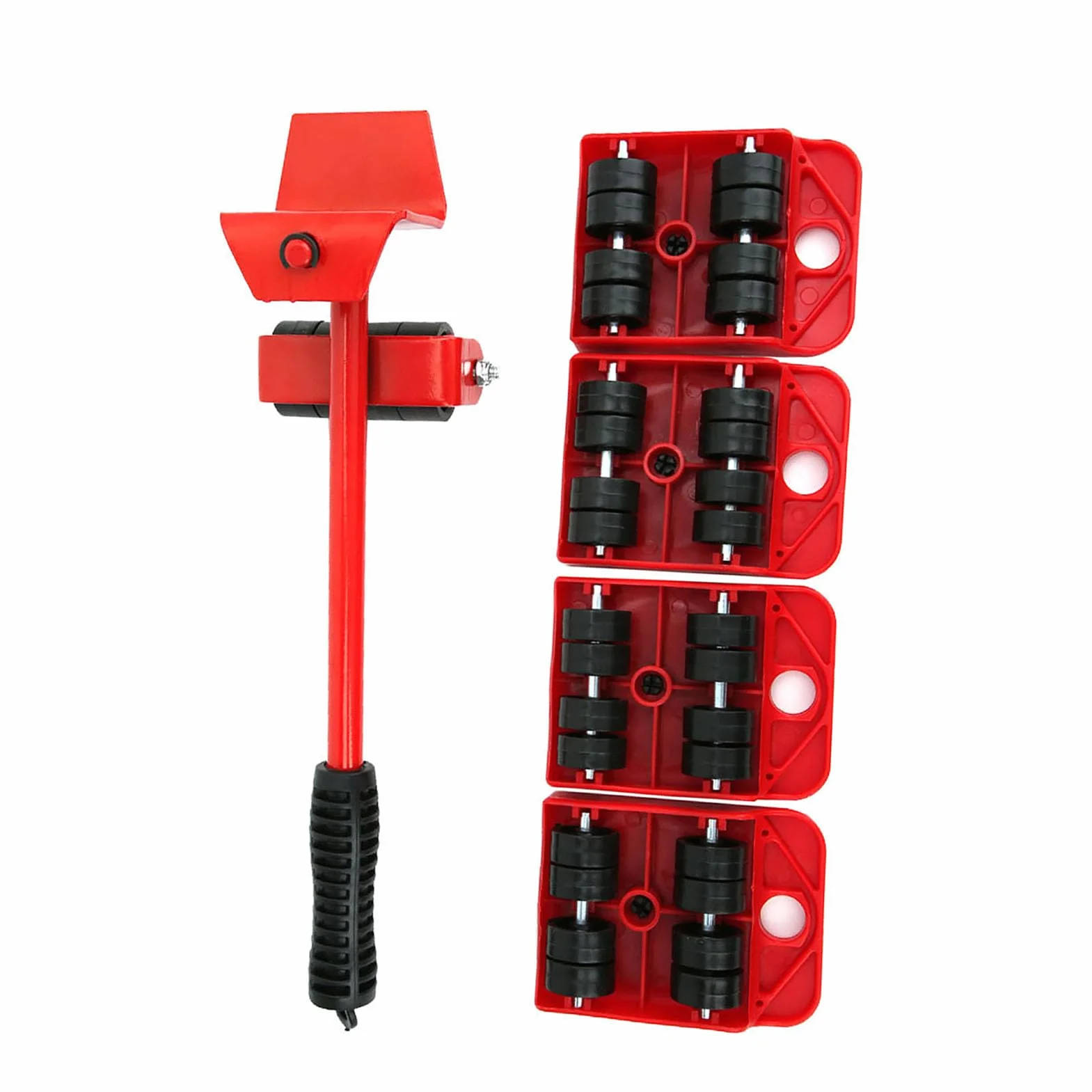 Przenośnik do Mebli o Dużej Wytrzymałości, 4 Rolki, Cicha Praca, Ergonomiczny Uchwyt, Lekki i Przenośny, 1,2 Kg, Czerwony łom, Czerwony Panel, Wózek Meblowy z 5 Kółkami