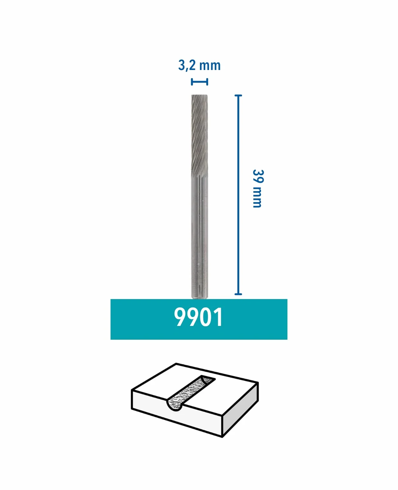 Dremel Akcesoria 9901 Frez z węglika wolframu 3,2 mm do narzędzia obrotowego