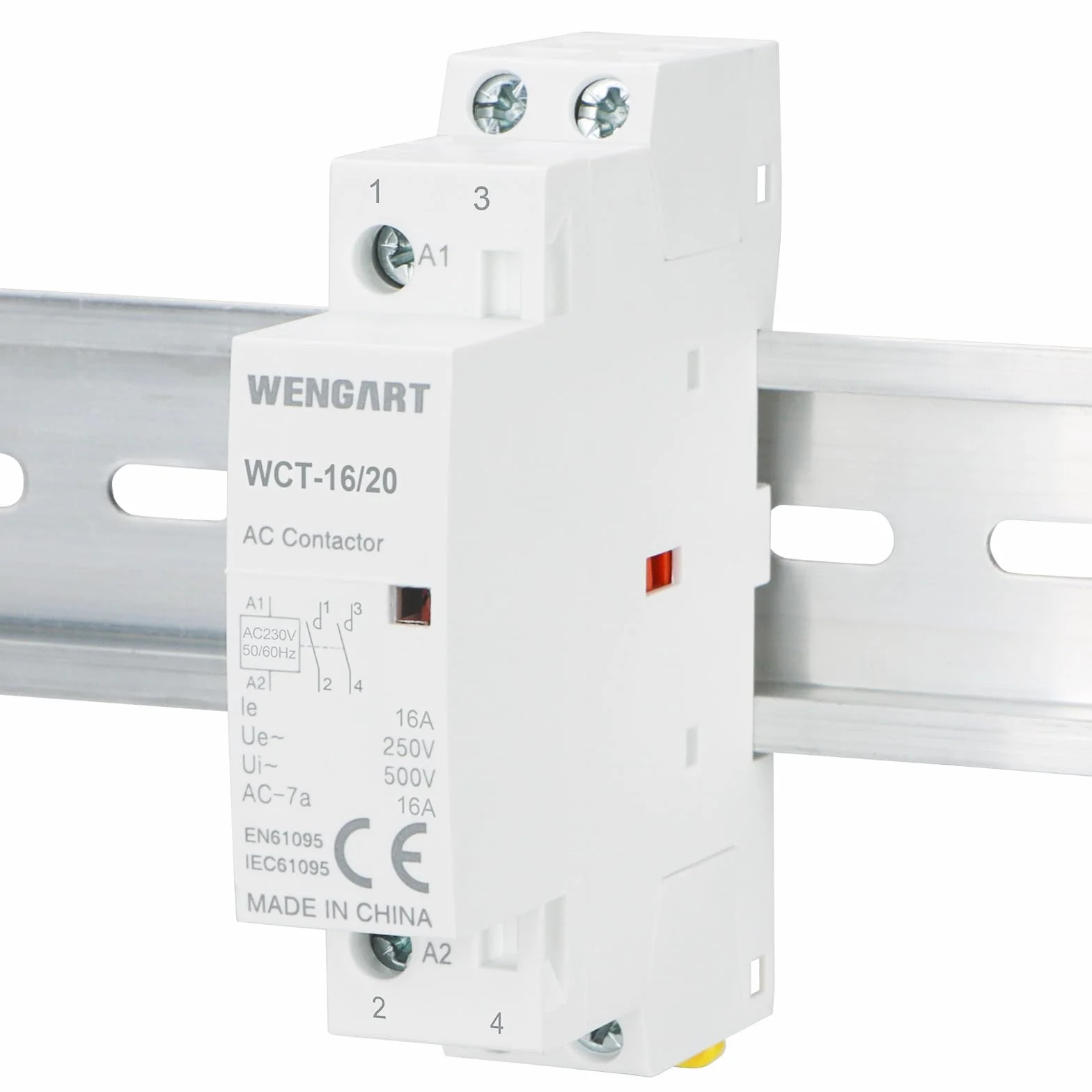 Wengart Ochrona AC WCT-16,50/60Hz, AC230V, 16A, biała, długa żywotność, cicha praca, energooszczędna, kompaktowa, bogata w akcesoria konstrukcja do urządzeń gospodarstwa domowego i silników (2NO)