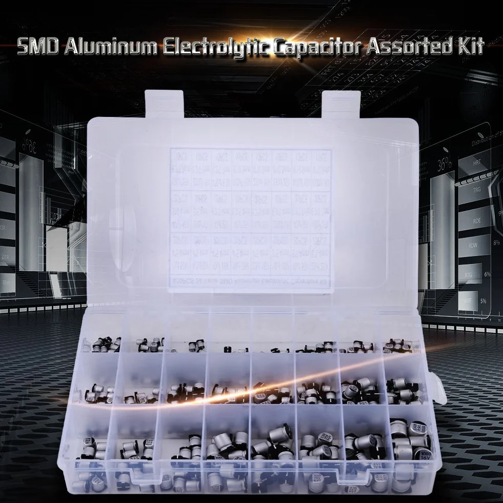 Aluminiowe kondensatory elektrolityczne SMD 24 rodzaje kondensatorów elektrolitycznych 1uF - 1000uF 400 szt