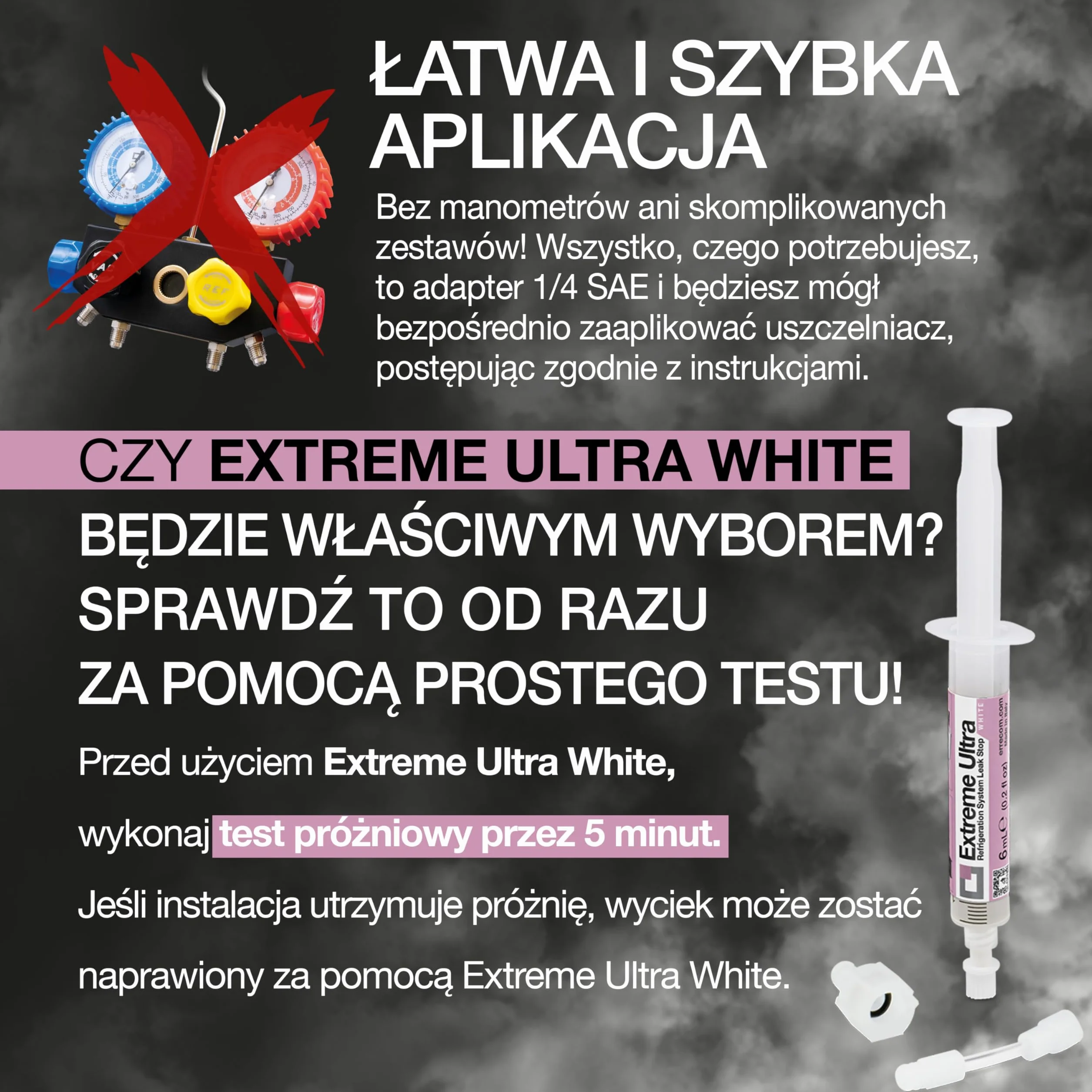 Errecom Extreme Ultra White, Uszczelniacz do Lodówek ze sprężarką hermetyczną i czynnikami R600 - R290 – R134a, strzykawka o pojemności 6 mL, w zestawie brak adapterów