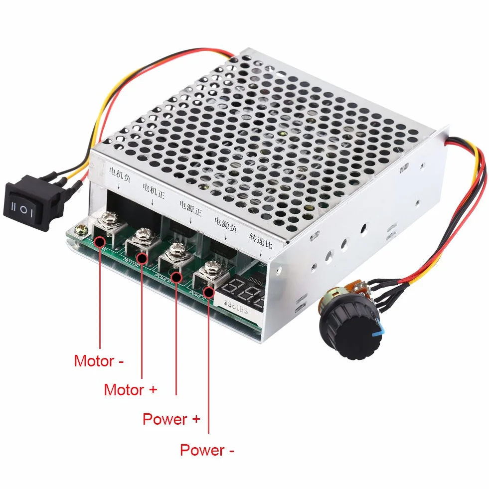 DC10V-55V Regulator Prędkości Sterownik Silnika Prądu Stałego Silnik Prądu Stałego z Zestawem Kontroli Prędkości 60A Regulator Prędkości Silnika Wyświetlacz Cyfrowy Przełącznik Kierunku Cofania Regula