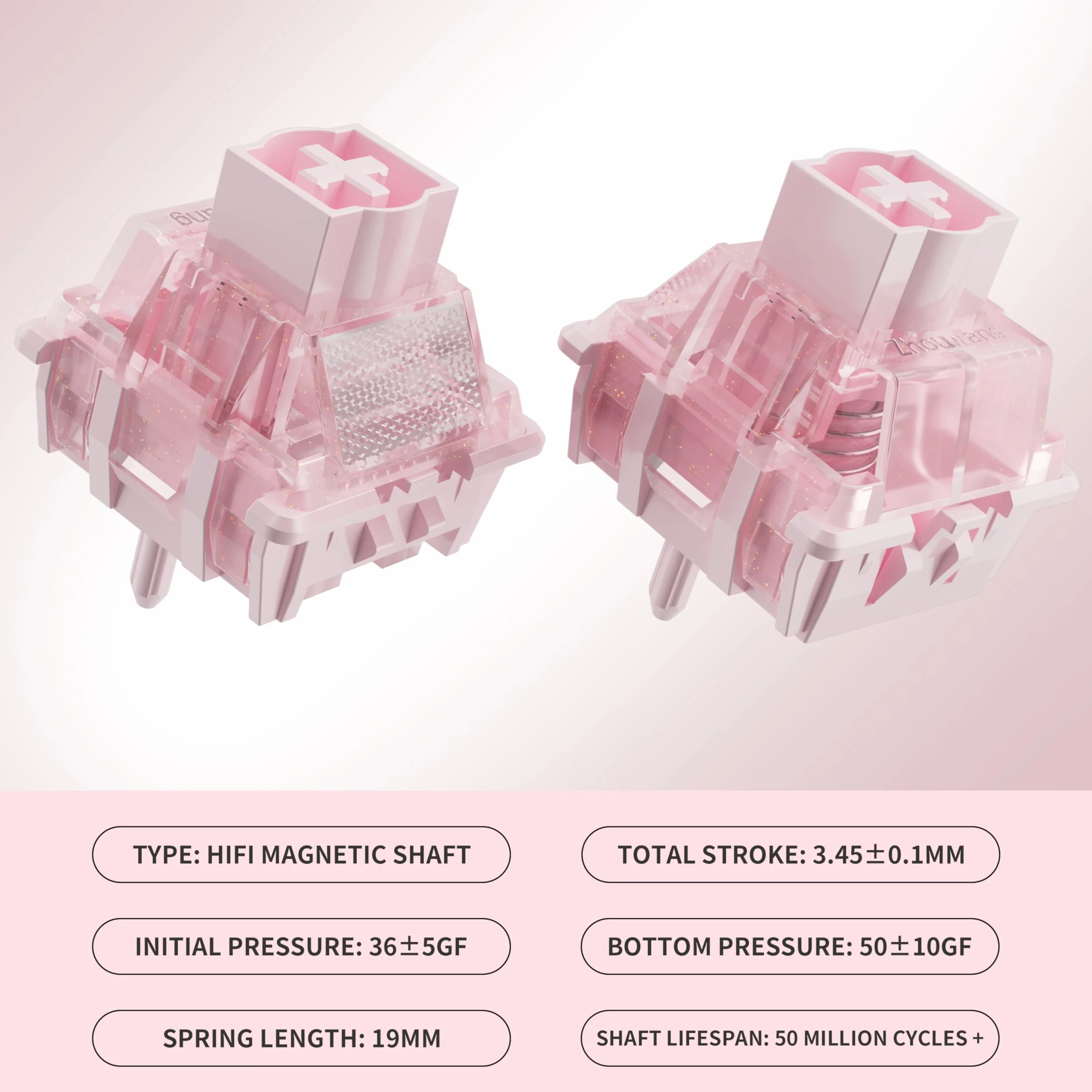 Pink Magnetic Keyboard Switches, Linear Factory Pre-lubed Freely Setting Pre-Travel Switches for Gaming Keyboard (36 szt.)