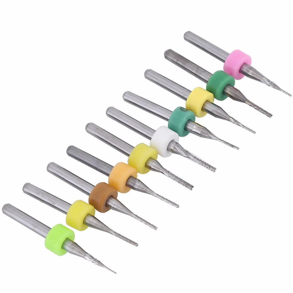 Frezy do grawerowania z węglików spiekanych stalowe 1/8 cala 10 sztuk 0,5-1,4 mm do PCB CNC