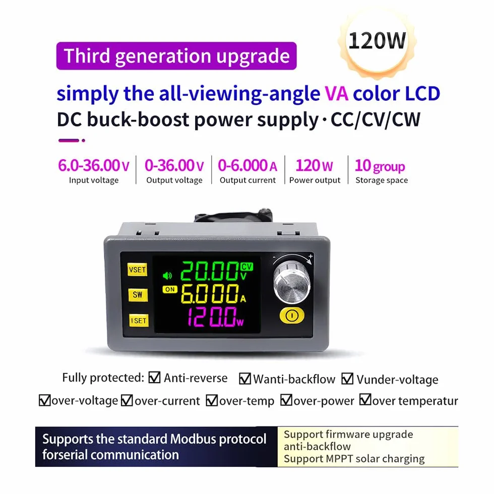 DC regulowany przetwornik Buck-Boost regulator napięcia DC6-36V 120W sterowanie numeryczne napięcie podnoszenia,stałe napięcie stały prąd moduł ładowania solarnego wyświetlacz LCD