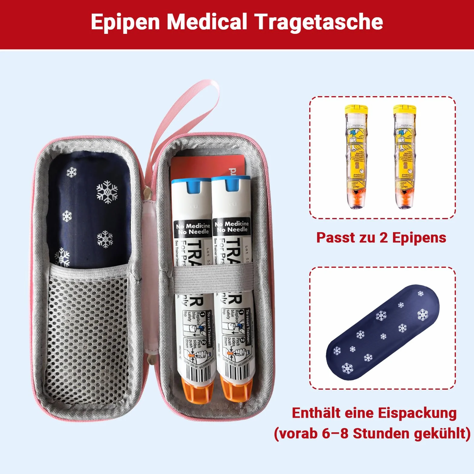 Epipen Medical torba z akumulatorem chłodzącym, twarda obudowa, odporna na uderzenia, podróżna na EpiPen lub inhalator, organizer ratunkowy