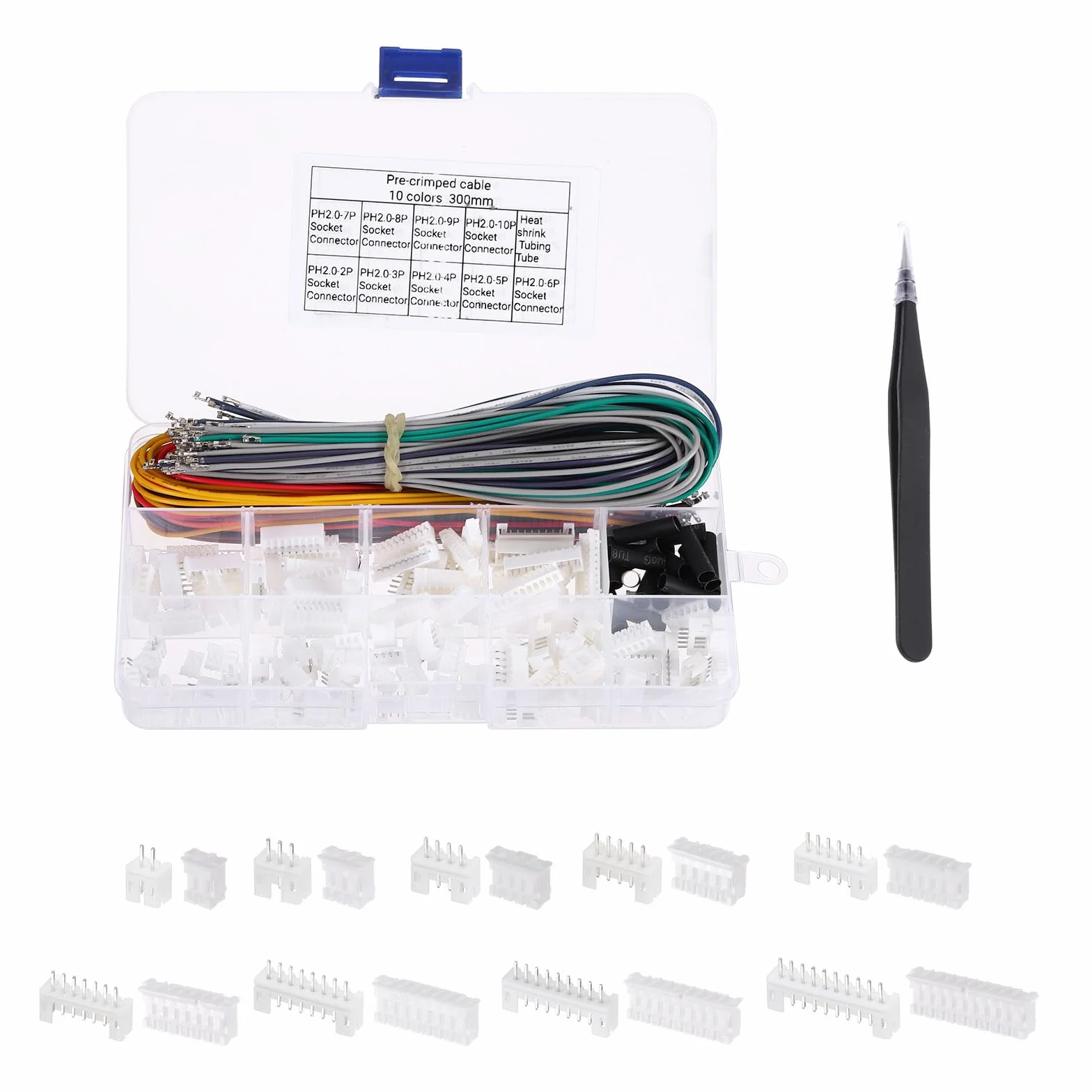 QUARKZMAN JST-XH 240 sztuk złącza żeńskie męskie pin-header 2,54 mm 22AWG 300 mm przewodnik kablowy
