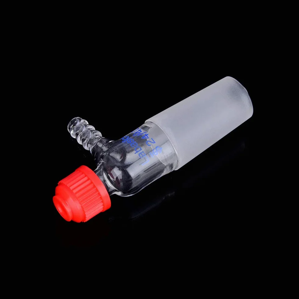 Labasics Szklany adapter do termometru, przegub wewnętrzny 24/40, szkło borokrzemowe, adapter próżniowy z ząbkowanym przyłączem węża i nasadką kompresyjną, wyroby ze szkła laboratoryjnego