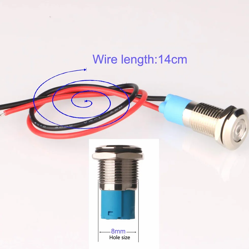 Gebildet 5 Sztuk 8mm AC/DC 12-24V Led Metalowy Wskaźnik Świetlny Wodoodporna Lampka Sygnalizacyjna Pilot Dash Kierunkowe Samochód Ciężarówka Łódź Z Przewodem (Niebieski)