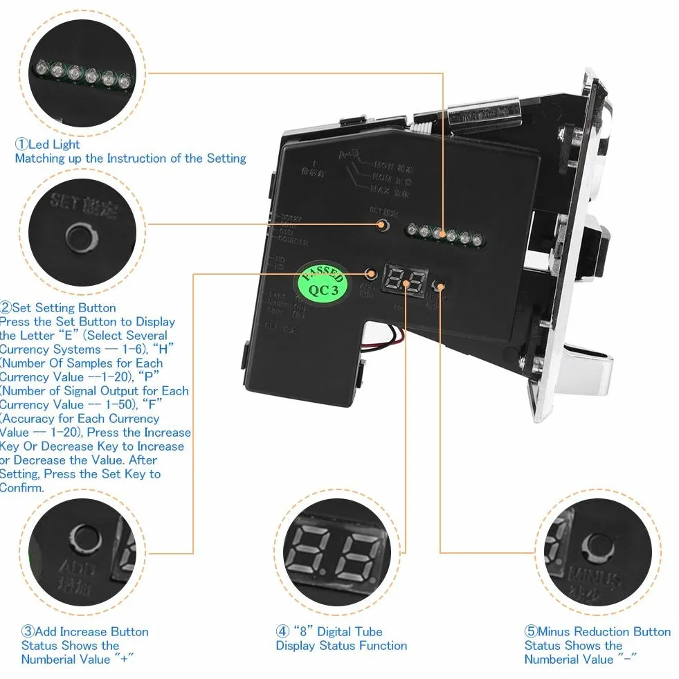 Akozon Electronic Wallet Vending Machine Arcade Game Selector, część 6 Różne typy Coin Acceptor Validator