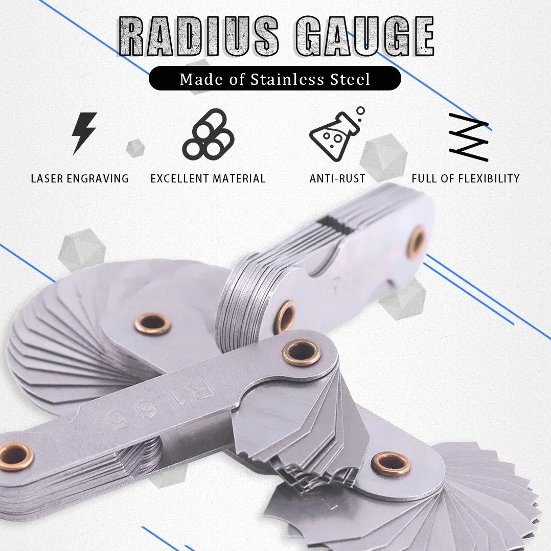 Glarks 4 sztuki R0.3-1.5/ R1-6.5/ R7-14.5/ R15-25 promień średnicy ze stali nierdzewnej, przenośne, wypukłe narzędzie do pomiaru