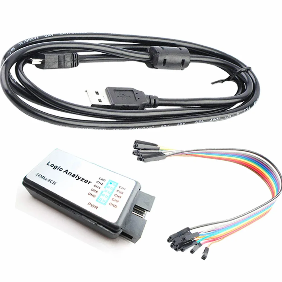 Hailege Analizator logiki USB z pierścieniem ferrytowym EMI, kabel USB 24MHz 8CH 24MHz 8 kanałowy UART IIC SPI do debugowania dla Arduino ARM FPGA M100 SCM