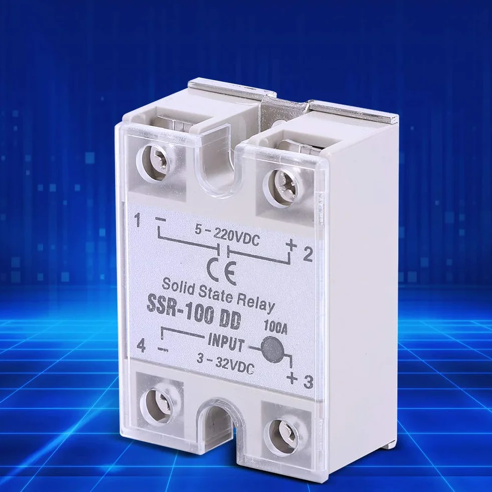 Fafeicy DC-DC SSR, Przełącznik Bezdotykowy, Przekaźnik Półprzewodnikowy 100A 5-220VDC z aluminiową płytą bazową Radiatora zapewniającą Szybkie Odprowadzanie Ciepła, montaż śrubowy