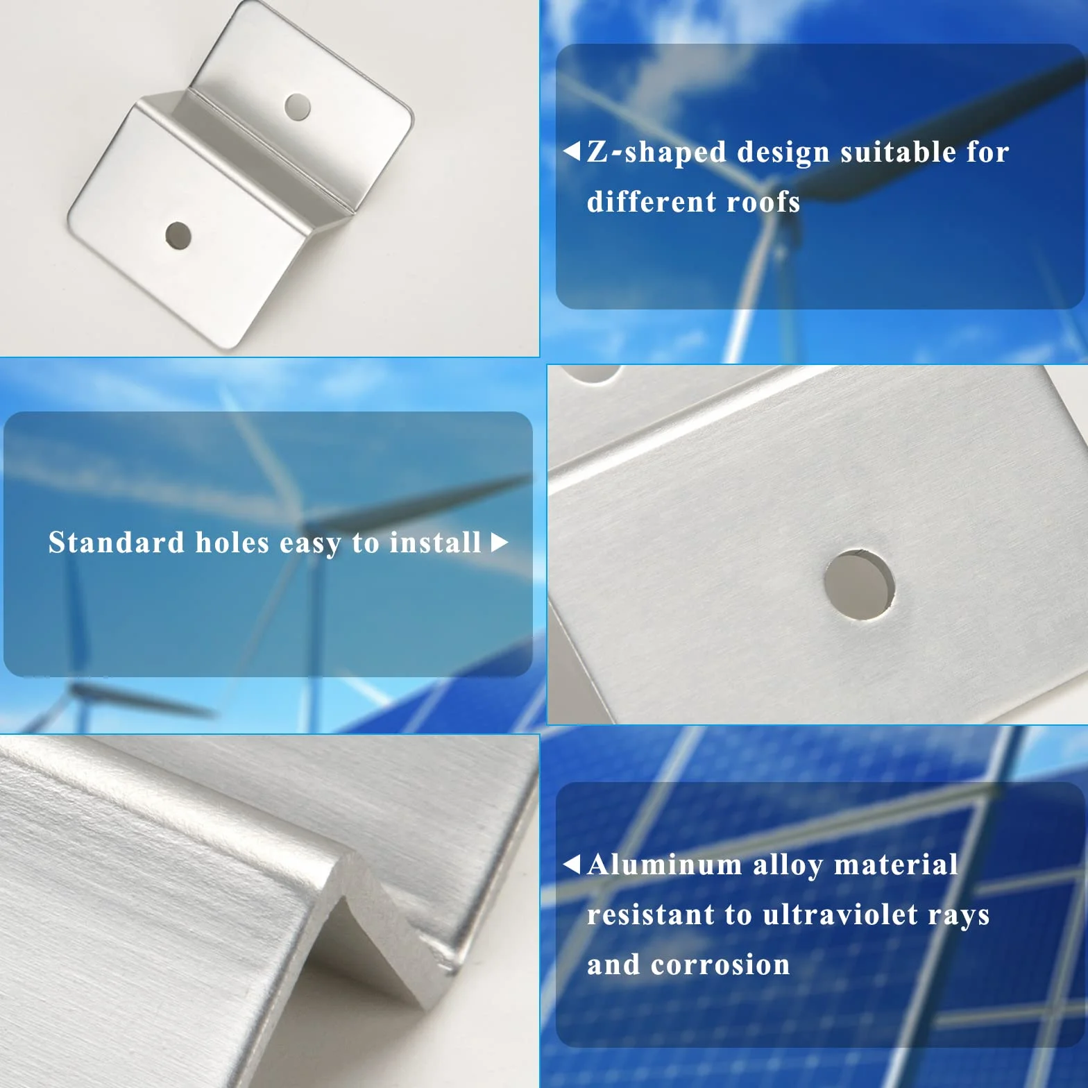 Moduł solarny, uchwyt, panel słoneczny, mocowanie do modułów solarnych, zestaw montażowy ze stopu aluminium, na balkon, do przyczepy kempingowej, łodzi, dachów, 4 sztuki