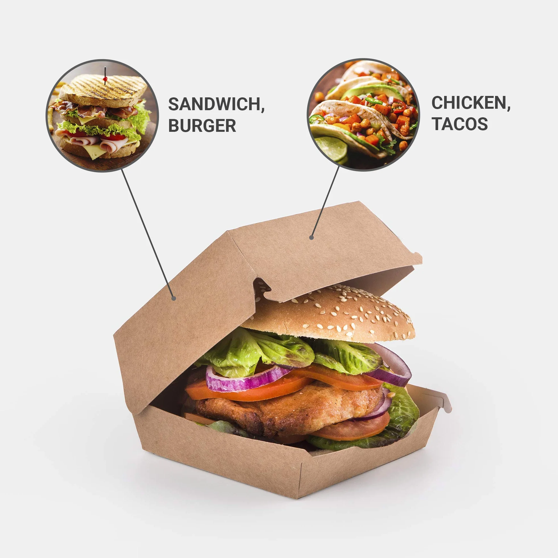 50 sztuk KraftBurger Box rozmiar M pojemniki na żywność Fast Food Takeaway jednorazowe pudełko hamburger zabezpieczone przed wyciekiem, przyjazne dla środowiska, nadają się do recyklingu (50, M)