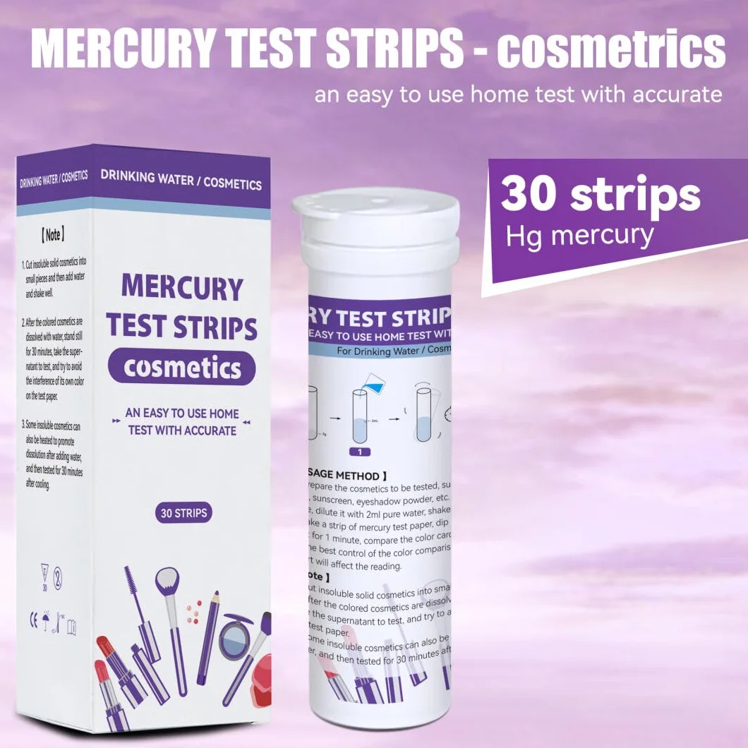 Paski testowe rtęci 30 sztuk 0–5 mg/l Hg² szybki test wody i kosmetyków metali ciężkich