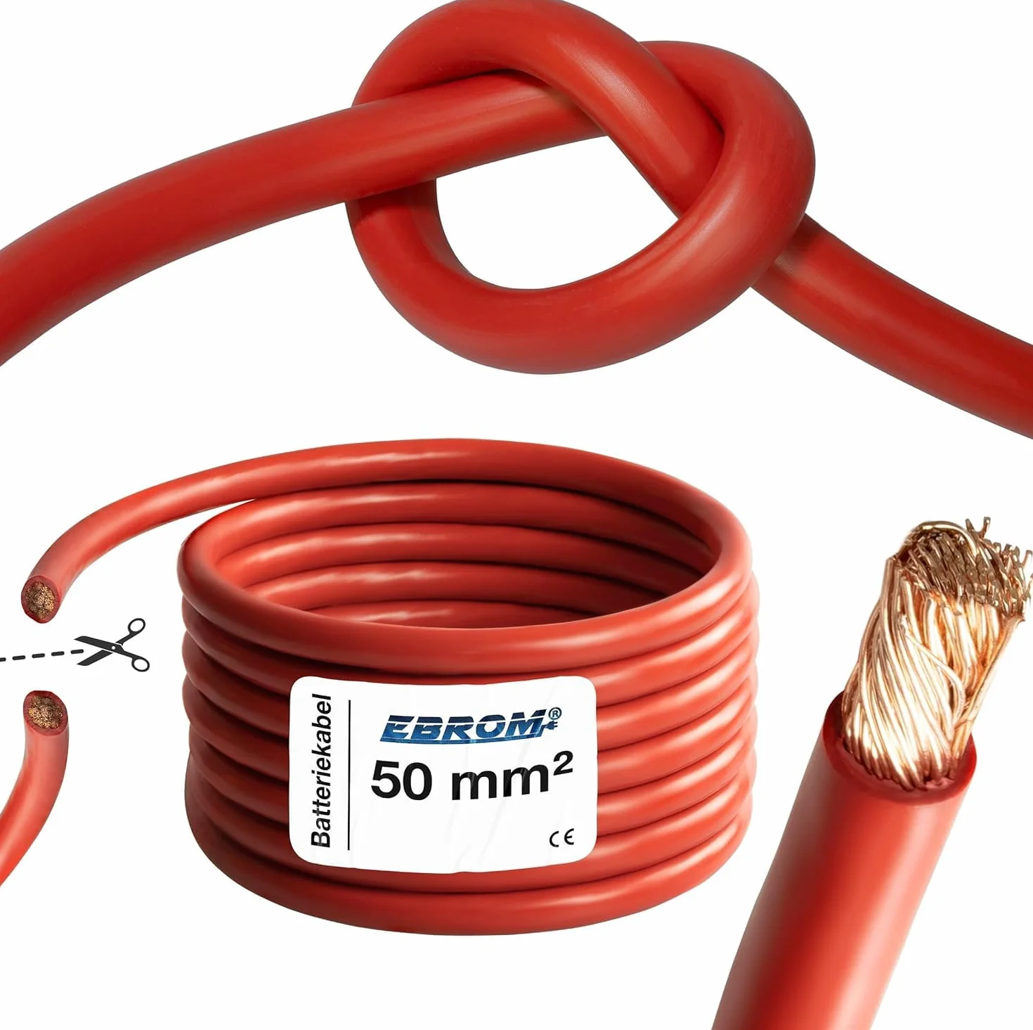 EBROM Kabel do akumulatora Hi Flex 50 mm² czerwony 99,9% miedzi OFC