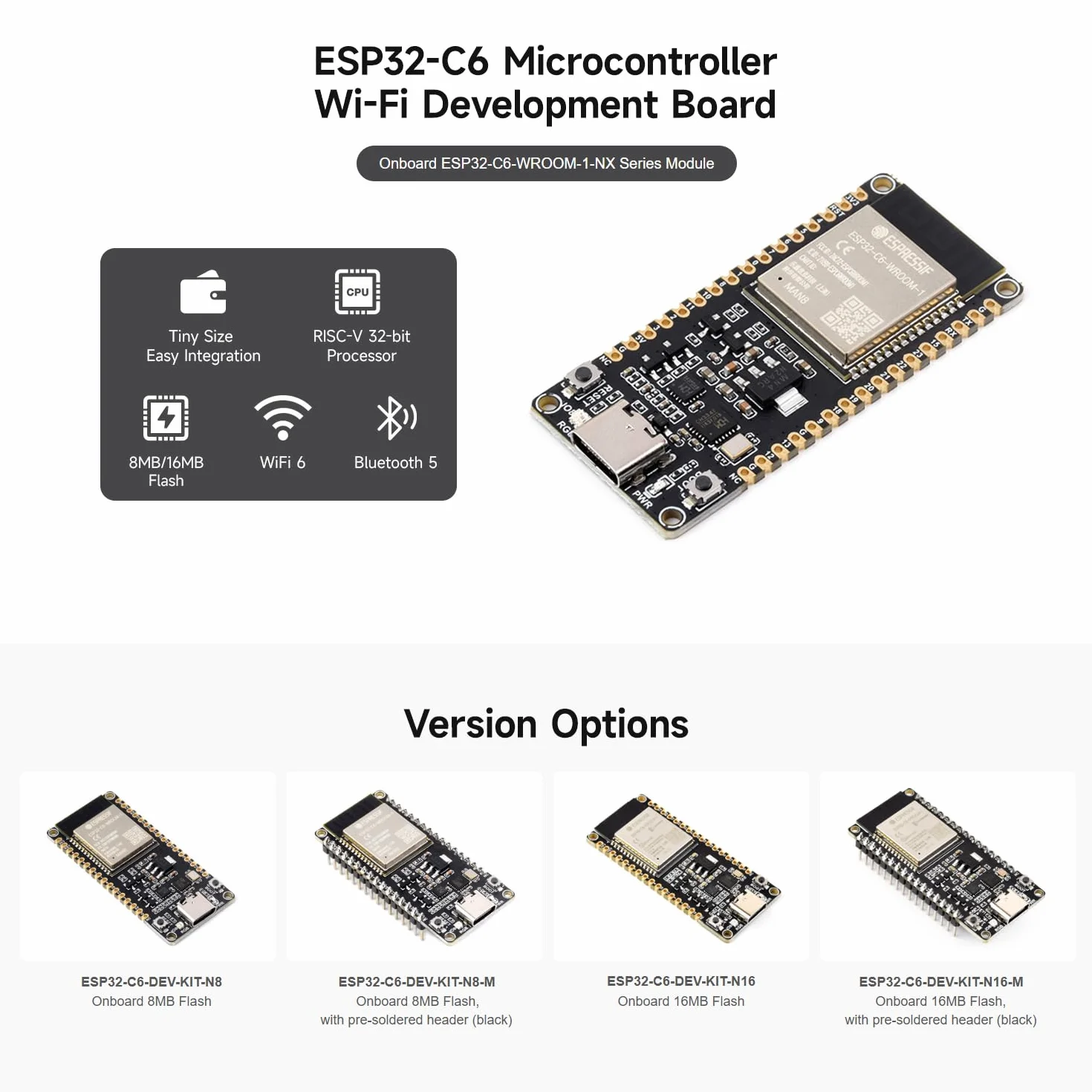 Waveshare ESP32-C6 Microcontroller Development Board WiFi 6 160MHz Module 16MB Flash