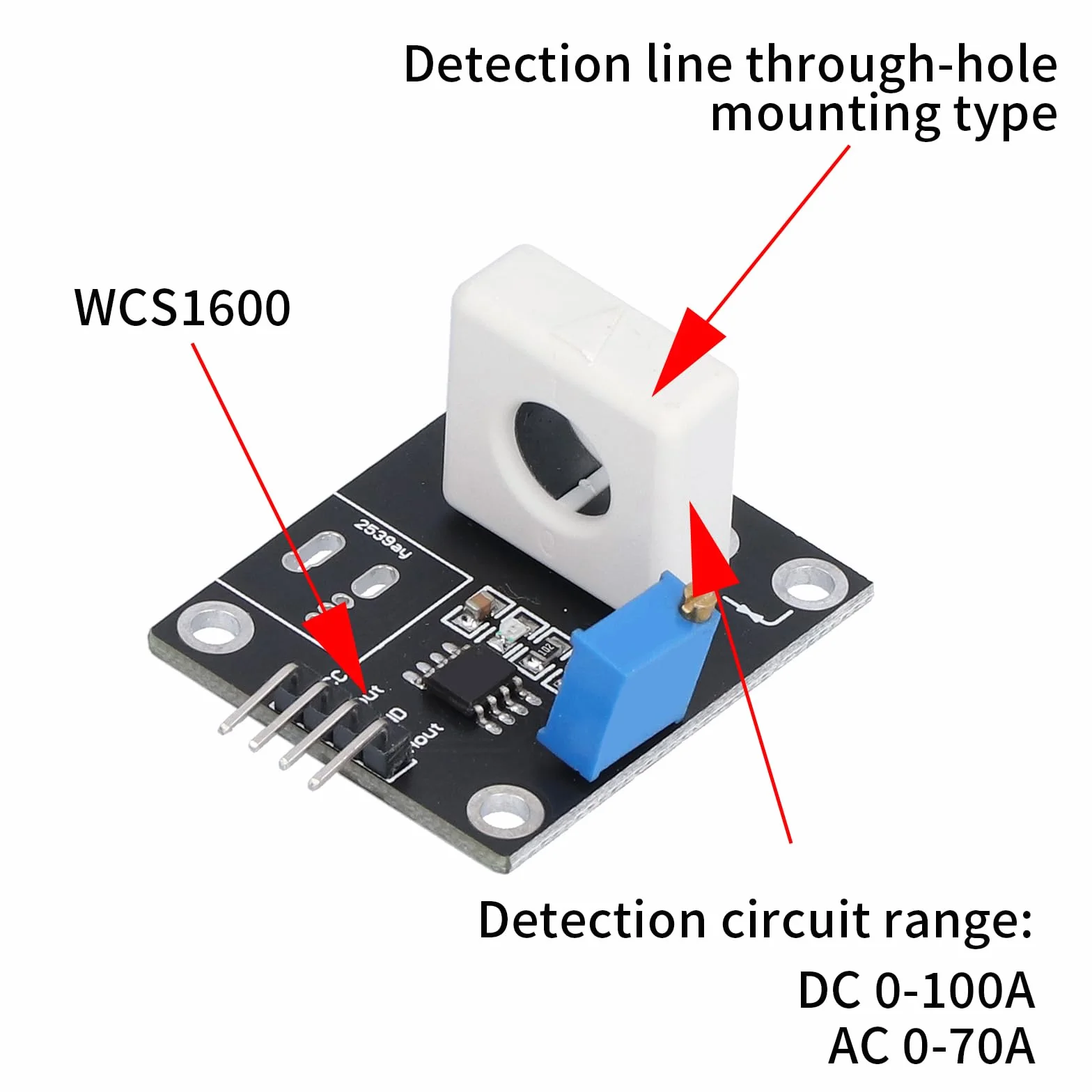 Czujnik Prądu Halla, 100a WCS1600 DC 5V Moduły Zabezpieczające Przed Zwarciem Regulowany Detektor Zabezpieczenia Nadprądowego Przed Zwarciem Do Wykrywania Przetężenia Silnika Inteligentnego