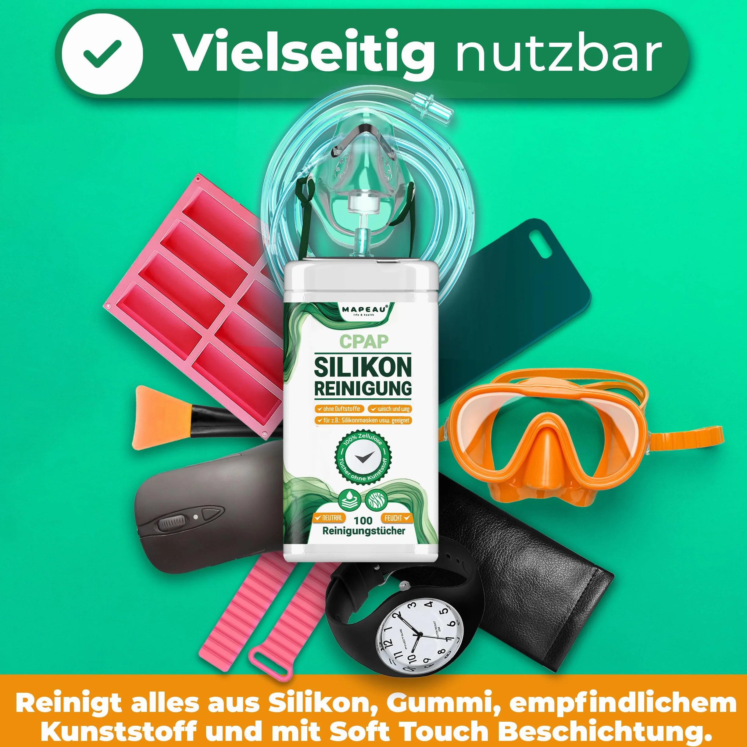 Chusteczki czyszczące CPAP 100 sztuk, bezzapachowe, bezalkoholowe, celulozowe do silikonu
