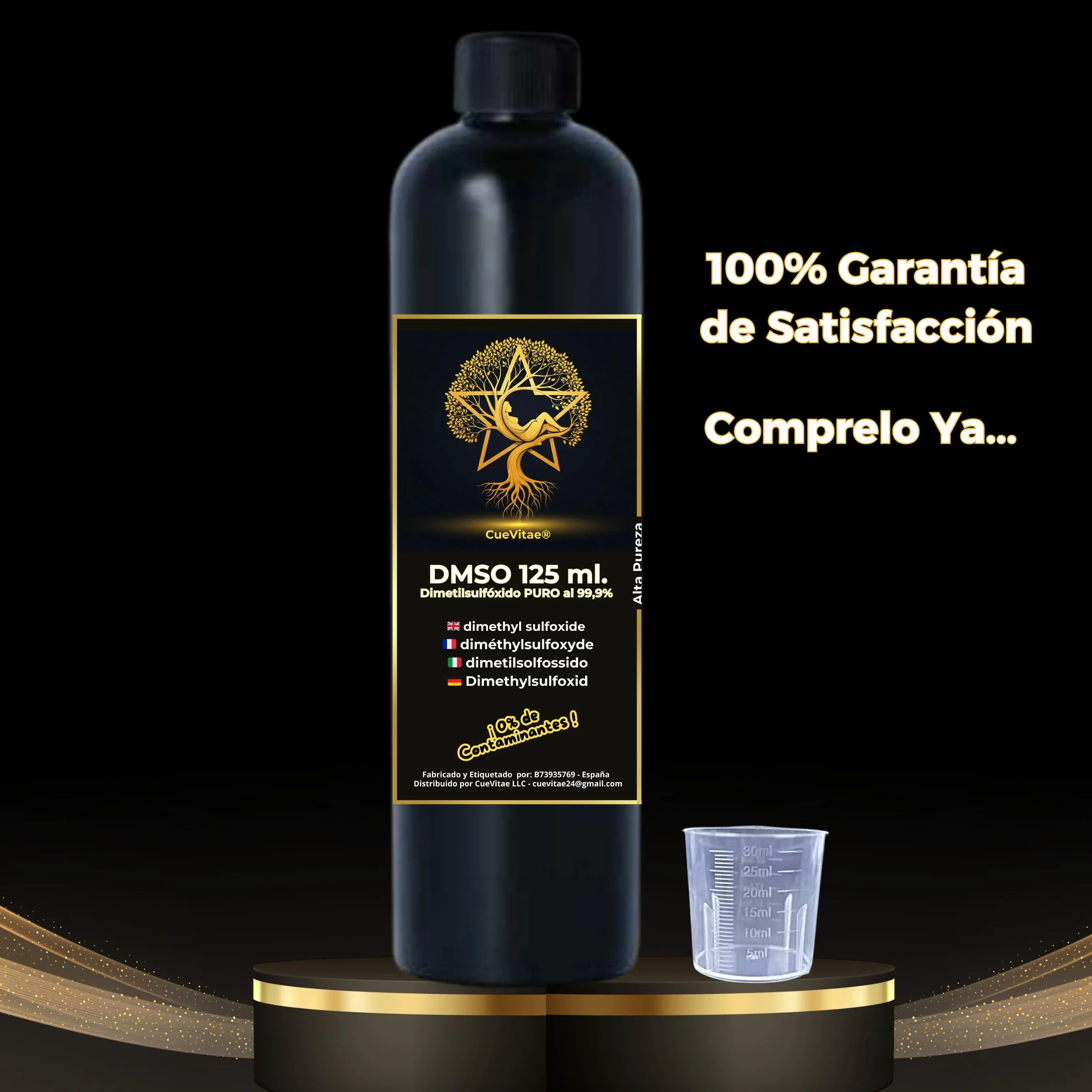 DMSO 125 ml | Dimetylosulfotlenek Maksymalna czystość: 99,9 | Jakość europejska | Opakowanie: HDPE z uszczelką zabezpieczającą, zakraplaczem i kubkiem na prezent | rozporządzenie (UE) nr 1272