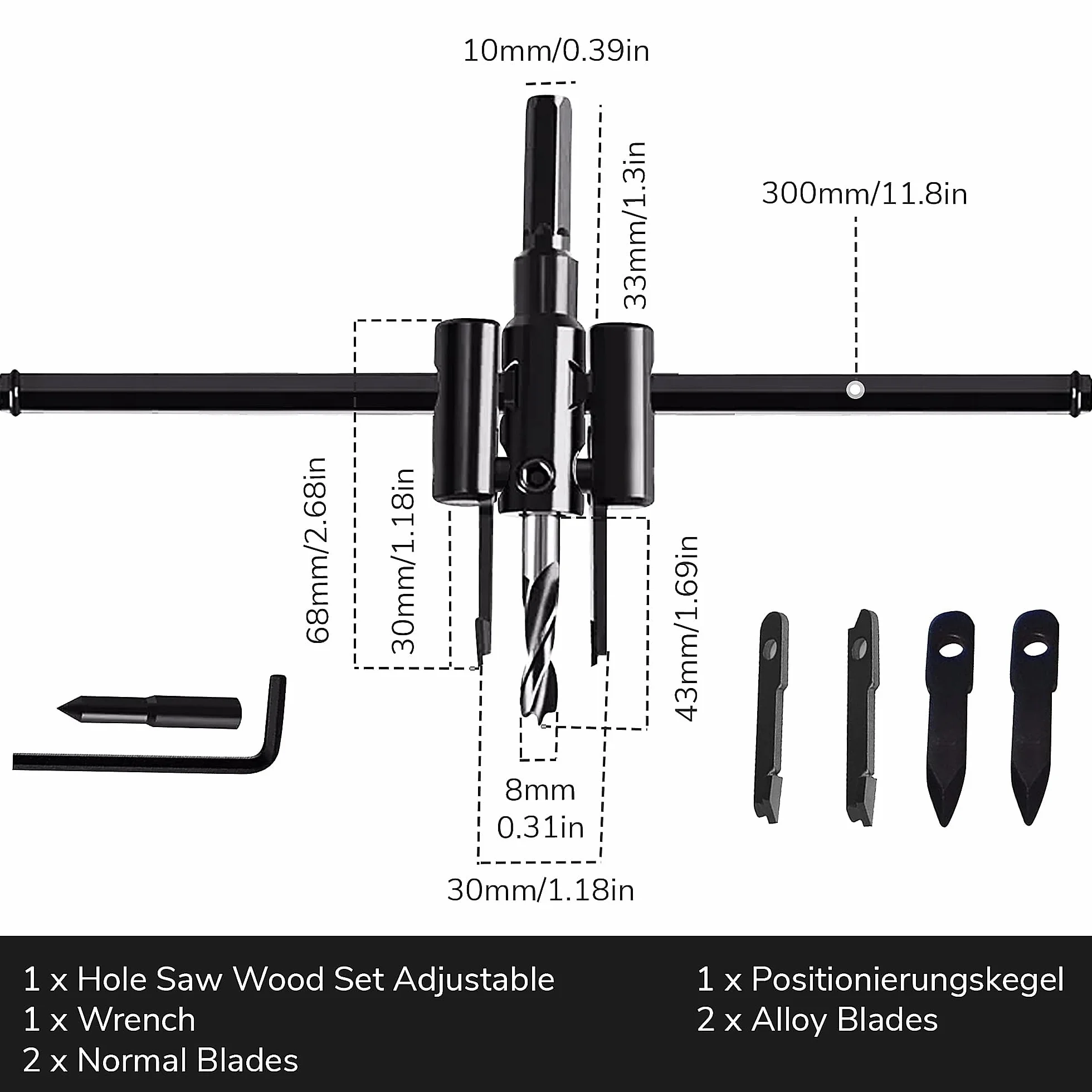 Przecinarka tarczowa regulowana 30-300 mm do drewna, metalu, tworzywa sztucznego z 4 ostrzami
