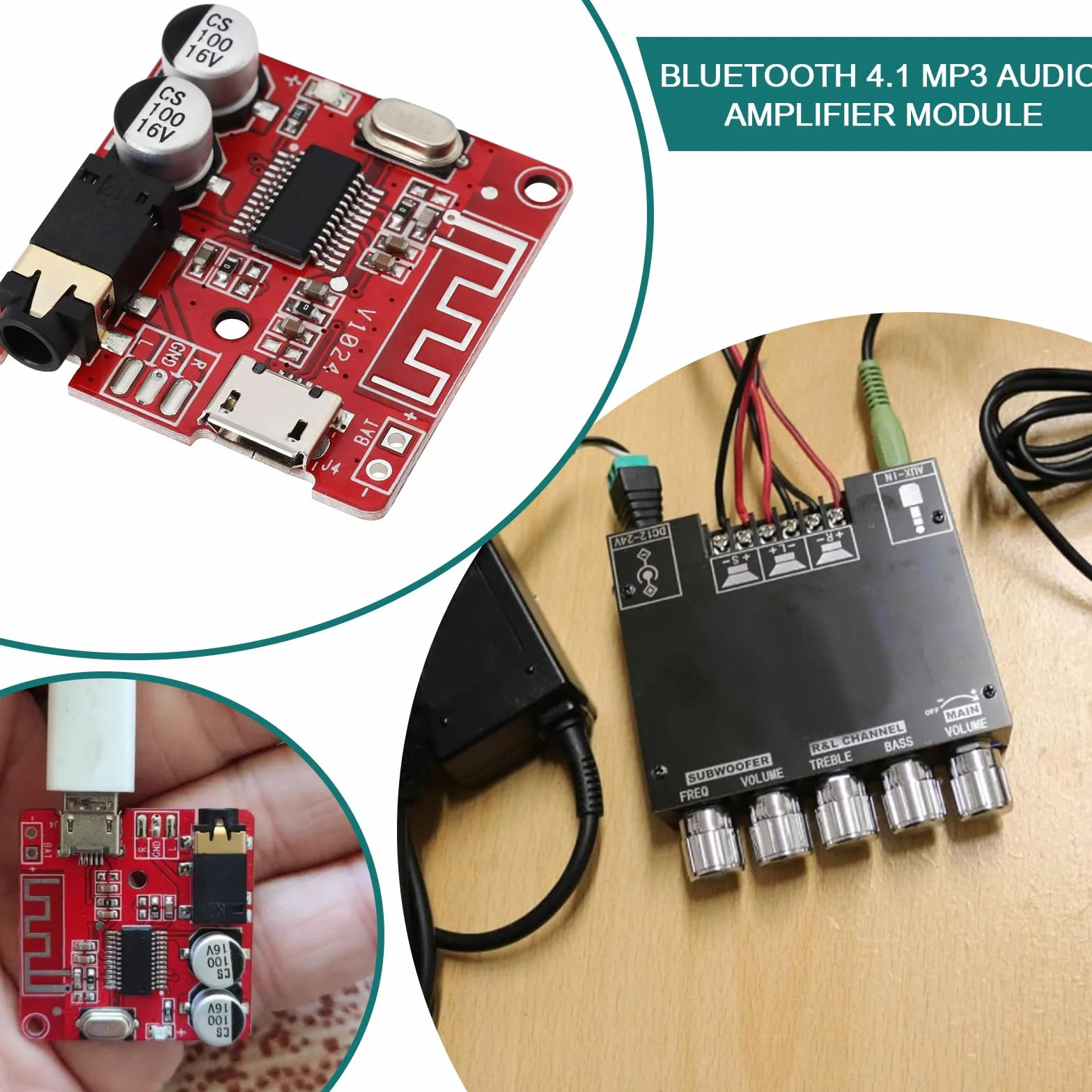 ECSiNG 4 szt. Bluetooth 4.1 MP3 moduł wzmacniacza samochodowego XY-BT mini płytka drukowana dekoder 3,5 mm stereo i moduł odbiornika micro USB do głośników 30 x 30 mm